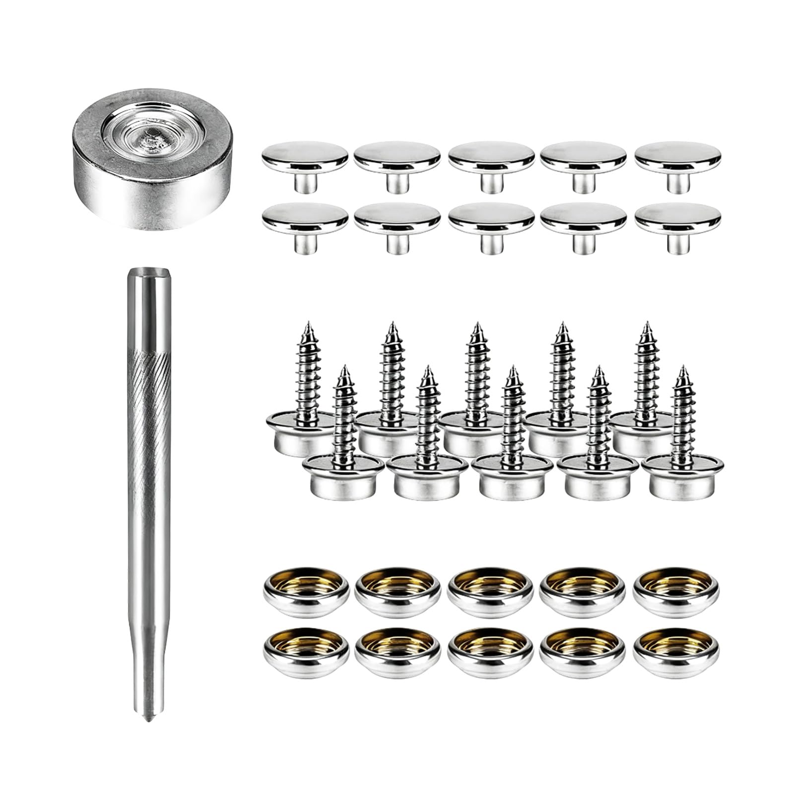 32 Pcs Screw Snap Fastener Kit Silver Canvas Snaps Kit Stainless Steel Snap Fasteners Press Stud Kit for DIY Projects Boat Cover Wood Leather Crafts - 15mm