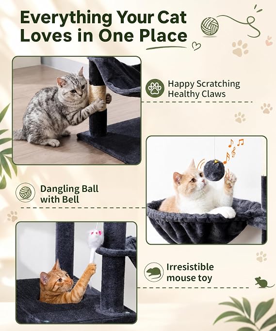 Cat Tree, 180 cm Cat Tower with Scratching Posts for Indoor Cats