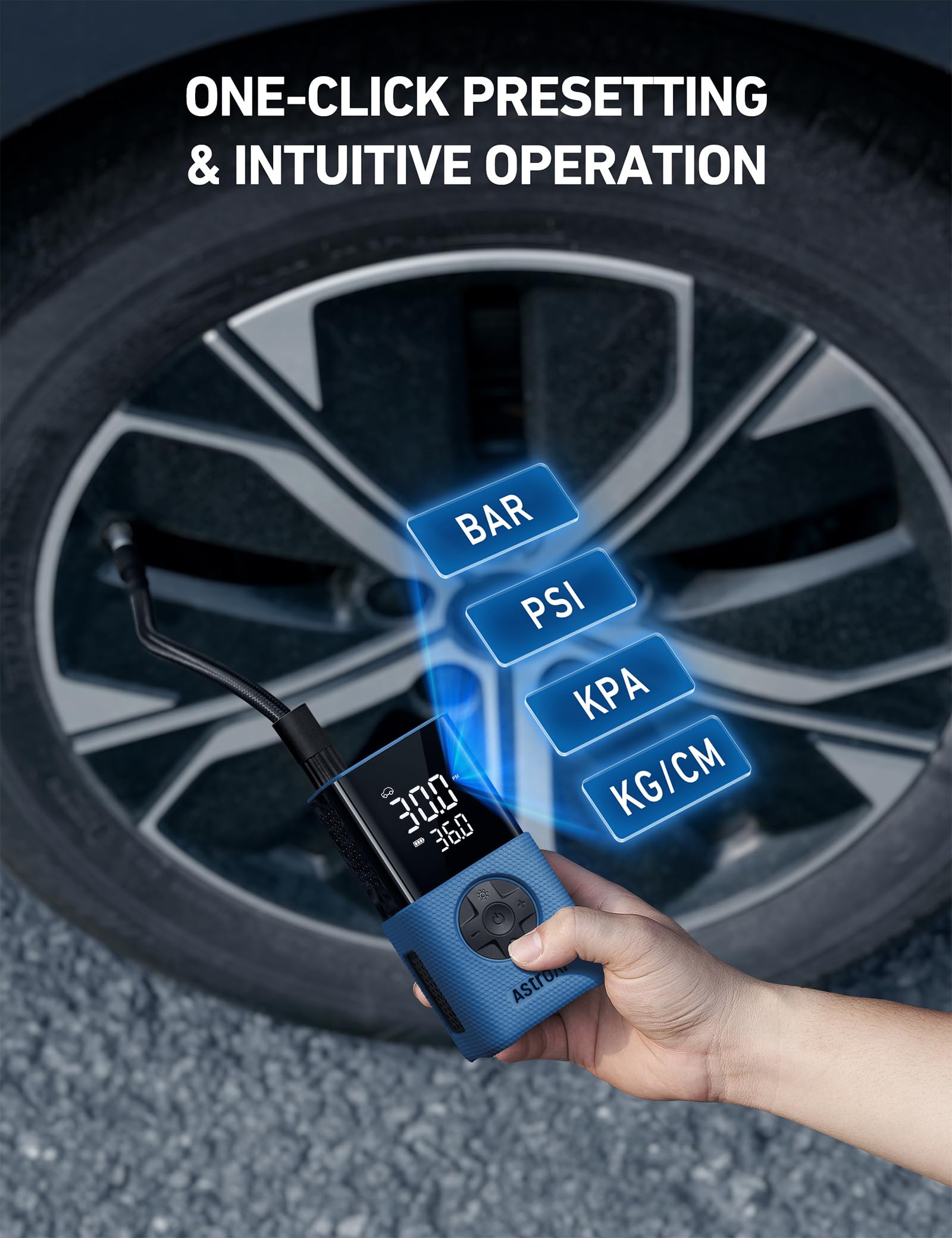 AstroAI L7S Tire Inflator Portable Air Compressor Cordless with Digital Pressure Gauge, 150 PSI LED Light Bike Air Pump with Fast Inflation & Auto view 8