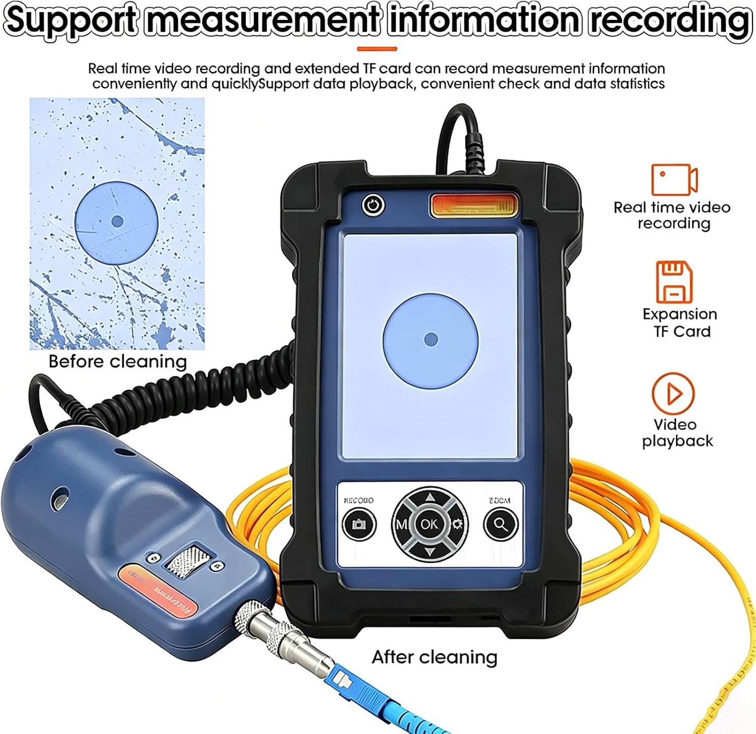 400x Magnification Fiber Optic Inspection Video Probe with 3.5" HD LCD Display, 4000mAh Battery, 4 UPC Tips - Portable Endface Inspector for FTTH/FTTX Tools