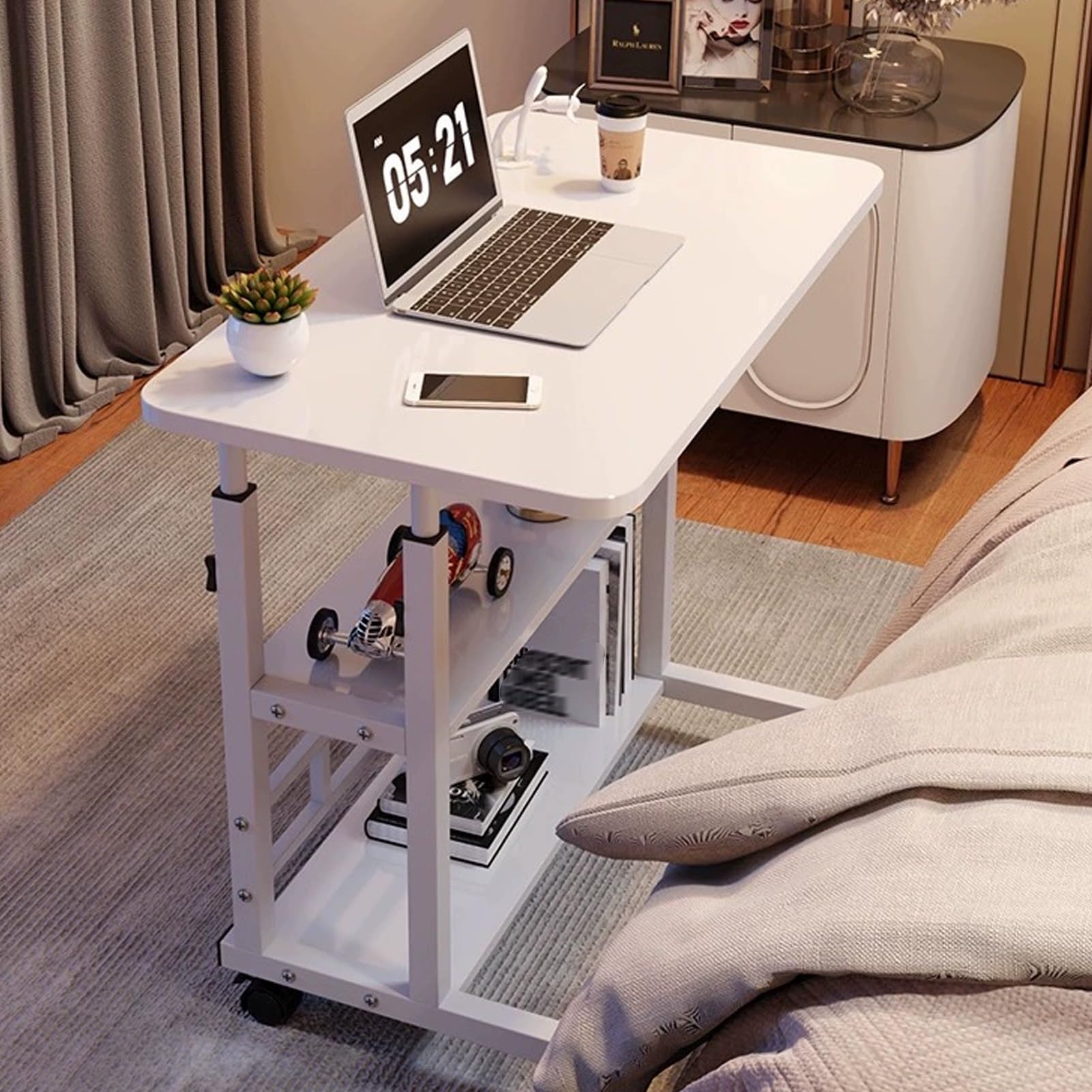 MYUYEE Standing Desk, Manual Height Adjustable Stand Up Desk, Computer Desk With Three Levels Of Storage, With Removable Wheels, For Home Office,Black,31.4In/80Cm (White-23.6In)