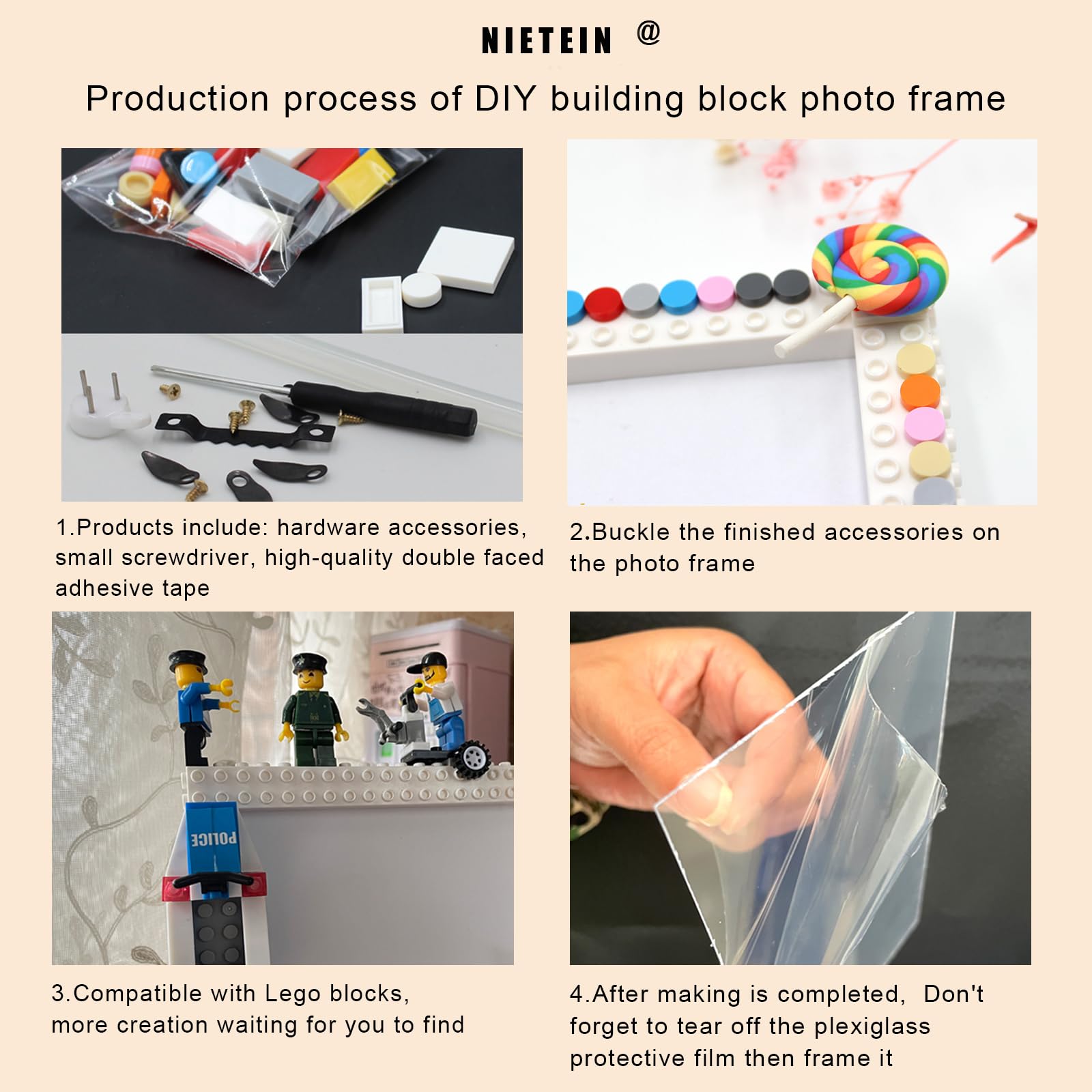 NIETEIN Cute Picture Frame Craft Kit Kid Room Decor Photo Frame Art Making Kit for Girl or Boy Birthday Gift (Candy)