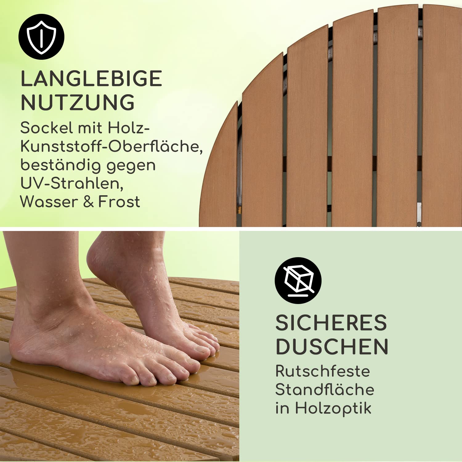 blumfeldt Mobile Gartendusche, Aussendusche für den Garten, Bodendusche mit 4m Fontänenhöhe, Boden-Gartendusche mit Holz-Optik für Pool & Sauna, Außendusche Wasserdicht, Frost- & UV-Beständig