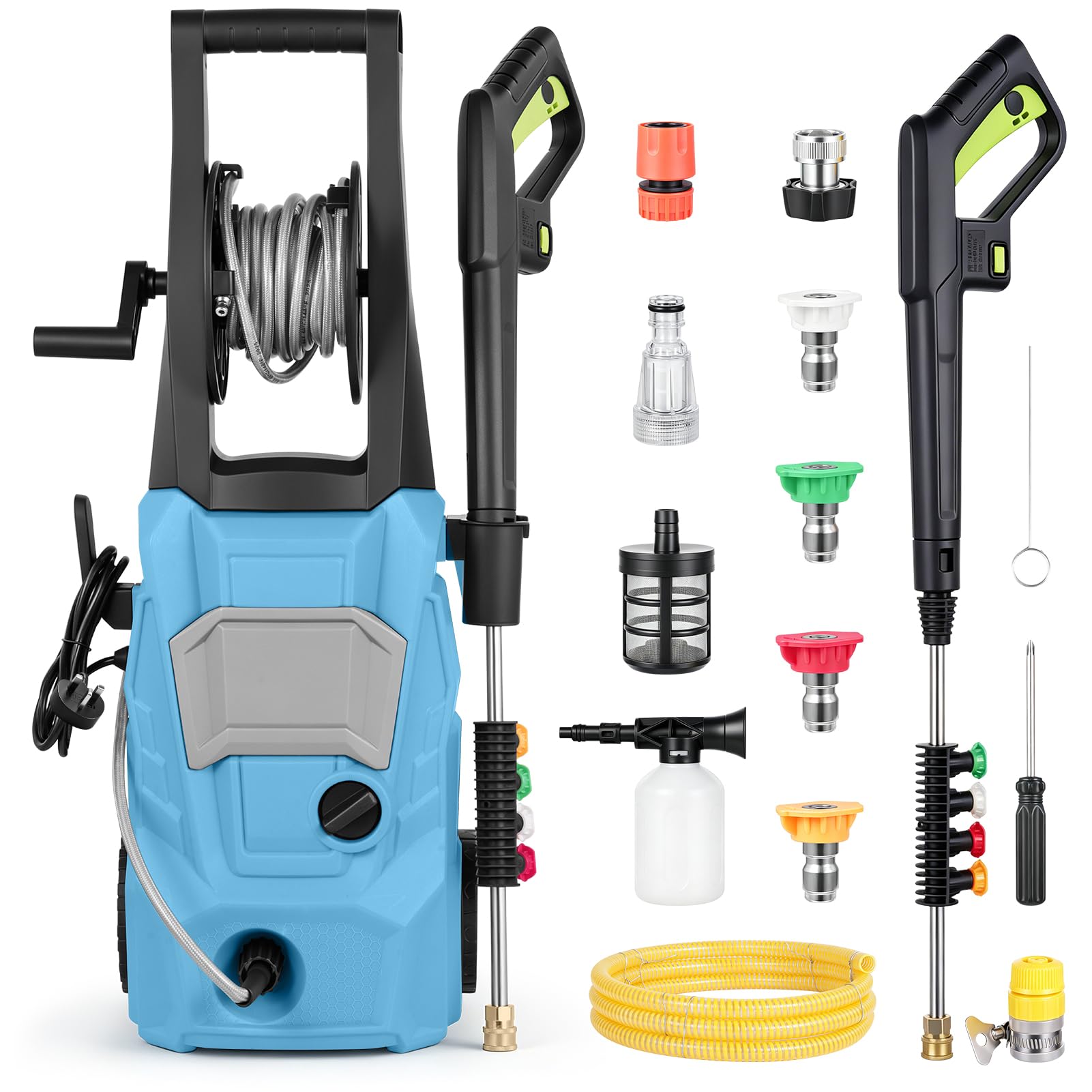 uifame 2200W High Pressure Washer, 200 Bar Electric Jet Washer with 10M Hose and 4 Quick-Connect Nozzles, Foam Cannon, 540L/h Pressure Washers for Cars, Patio, Driveway & Garden