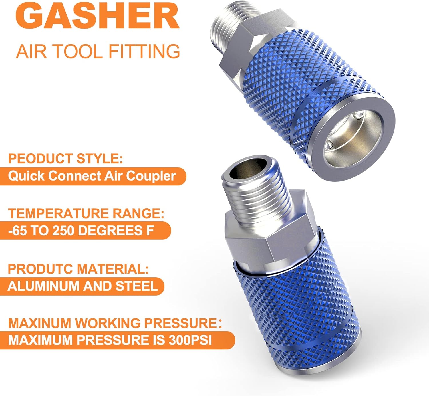 GASHER 12PCS Bule 1/4-Inch Male Industrial Coupler,1/4 Inch NPT Male Threads Size, Quick Connect Air Coupler