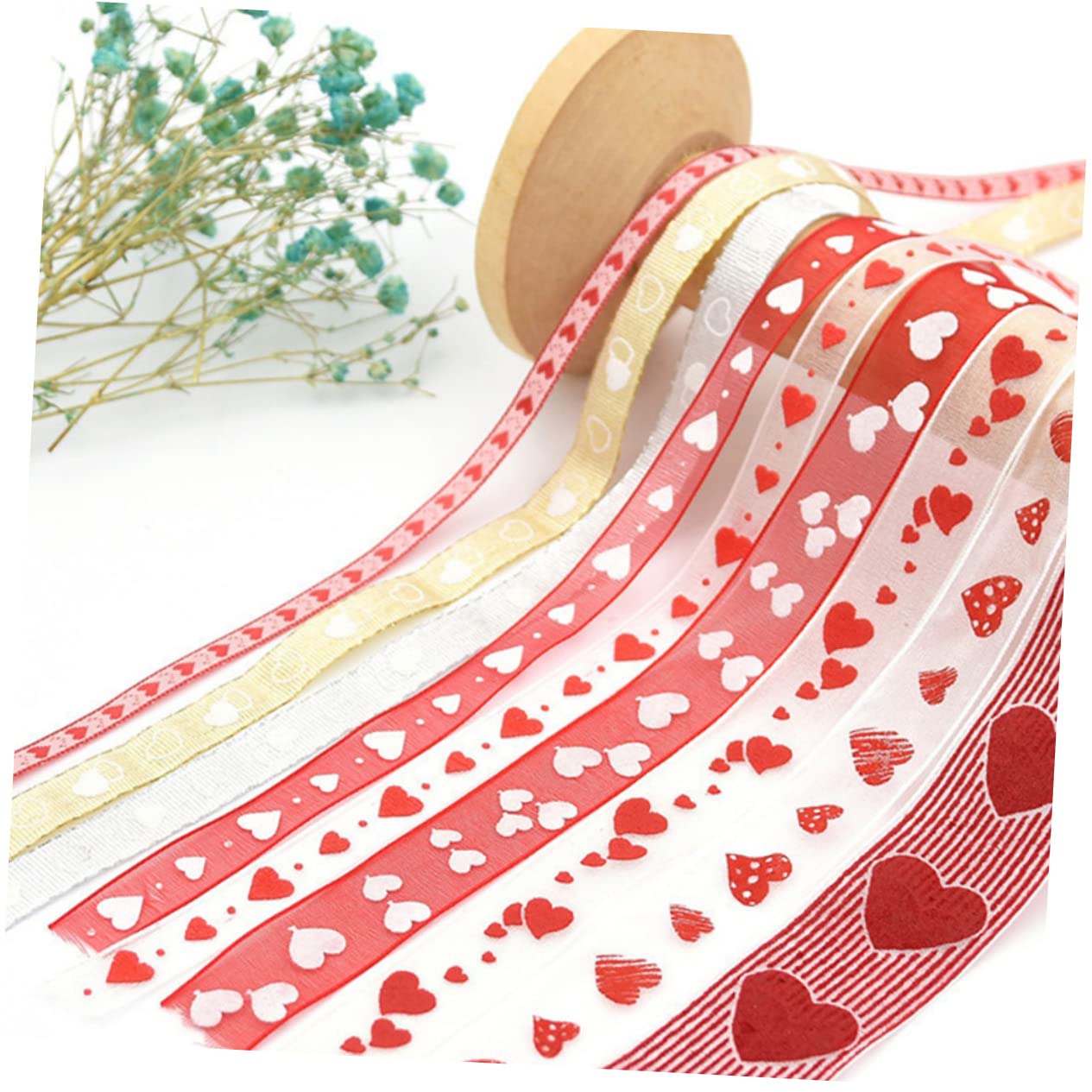 VILLCASE 3 Sätze Valentinstag Banddekor Valentinstag Bänder Aufkleber Bögen Herz Valentinsgrüße Verpackungsband Sackleinen Liebe Strasssteine Stift Hochzeitsband Gold Polyester 3 Rollen * 3