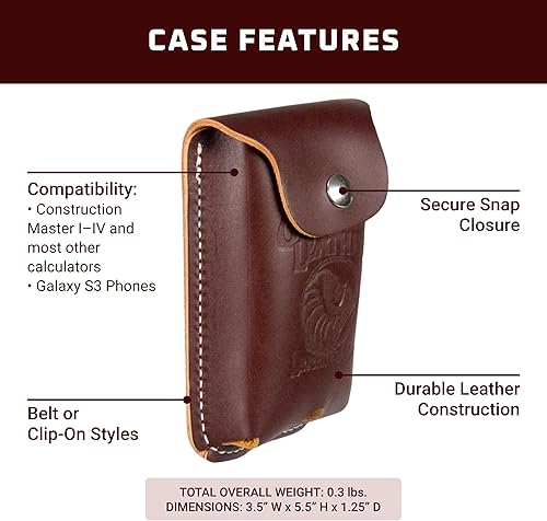 Miniatura 3 de Occidental Leather Estuche para calculadora de construcción con clip - Café - Fabricado en Estados Unidos