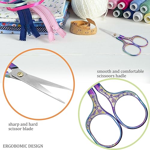 Miniatura 4 de Tijeras de bordado de 5 pulgadas, tijeras de ganchillo con cubierta de silicona, pequeñas tijeras vintage para detalles afilados para manualidades,