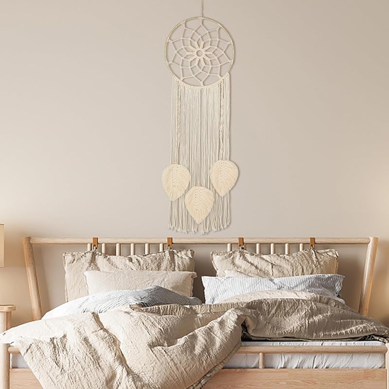 Nice Dream Makramé Álomfogó - Nagy Méretű Boho Falidísz Rojtokkal, Kézzel Készített Tollas Dekoráció Otthonra, Hálószobába, 80 cm