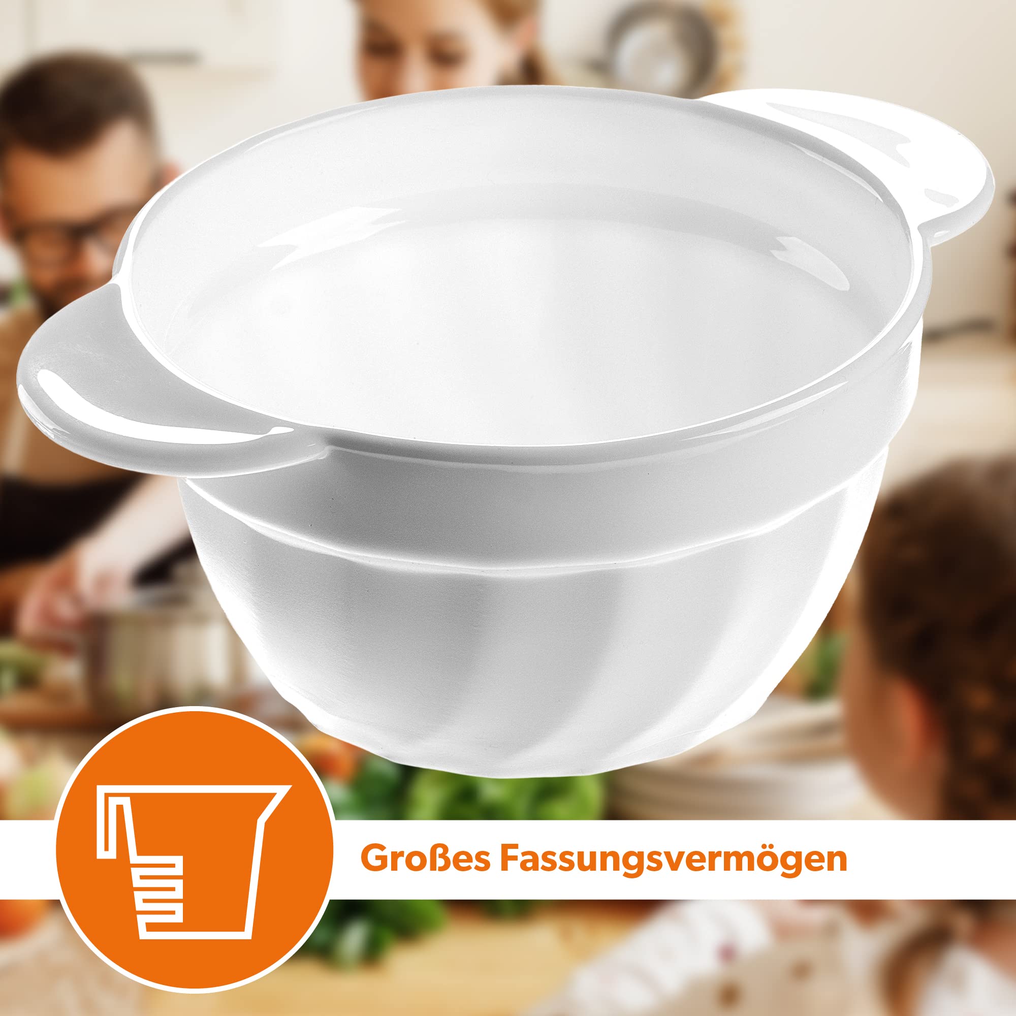 KADAX Suppentassen, 650 ml Suppenschüsseln aus verstärktem Glas, 18,5x14x8cm Suppenschalen mit Doppelgriffen, Suppenterrine für Suppen, Cremes, Brühen (650ml / 6 Stück)