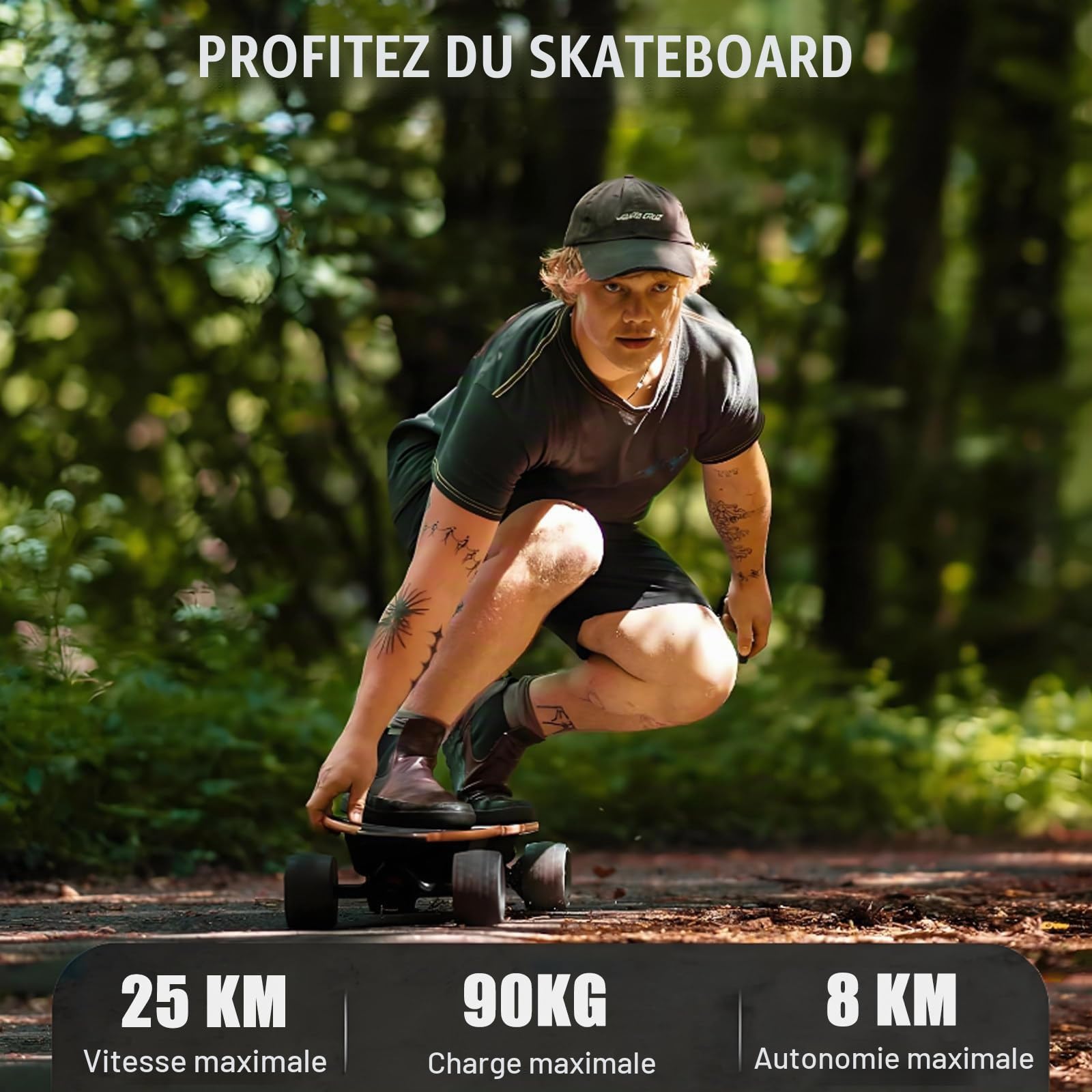 Longboard Électrique Tout-Terrain avec Télécommande, 25 Km (15,6 Mi/H) avec Batterie 4 400 Mah, Autonomie De 8 Km (9,4 Mi), Freinage Fluide Et Commande À 4 Vitesses. TypeA