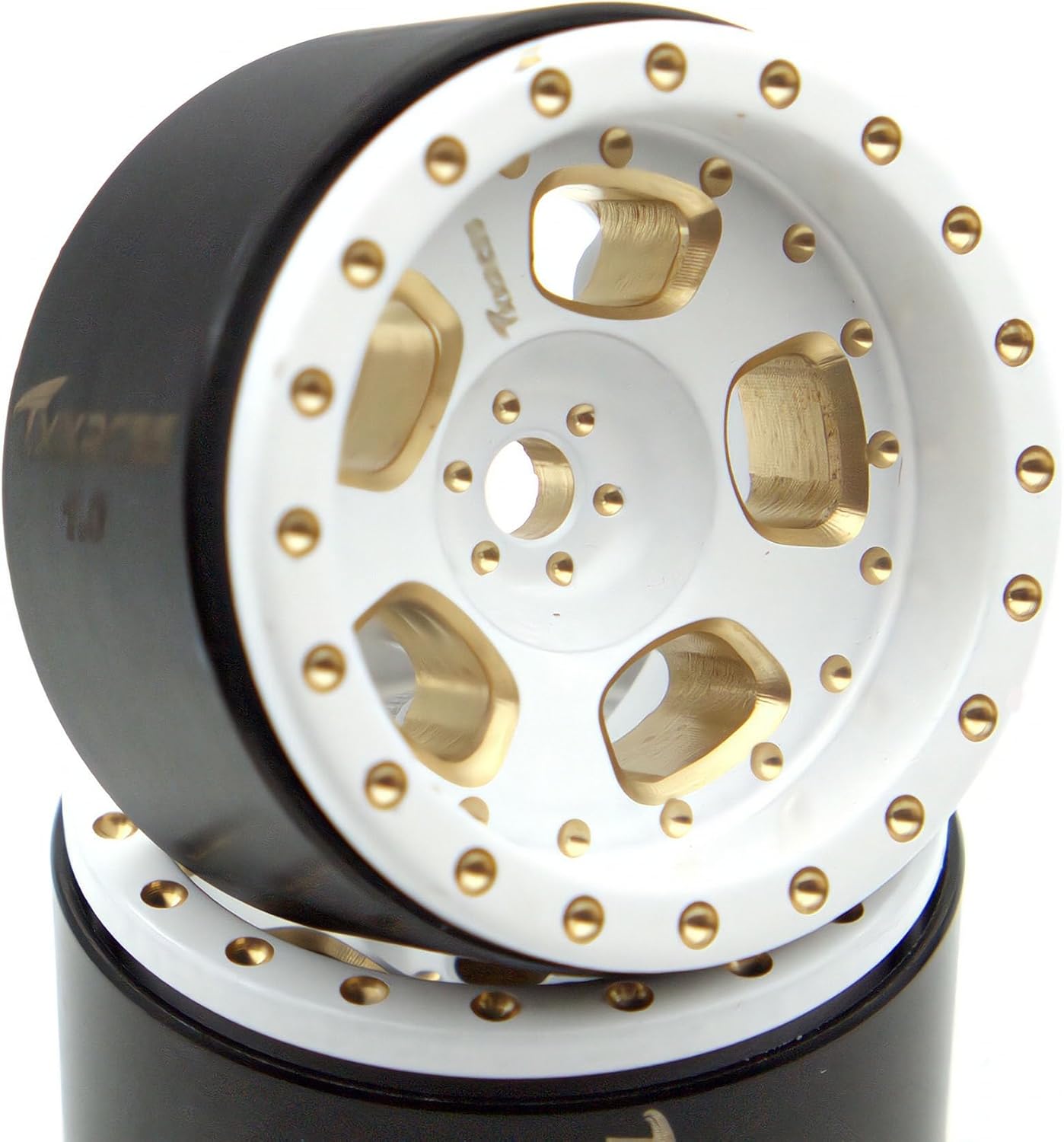 40g Rc 1.0 Beadlock Wheels Brass Heavy Rims for 1/24 1/18 RC Crawler Car Axial SCX24 AX24 TRX4M FCX24 Crawler Car 4pcs (White) B1003