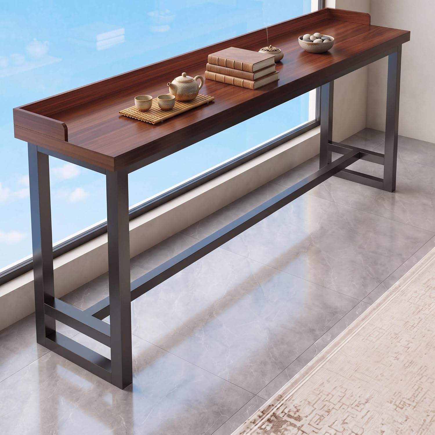 Narrow Bar Table With Solid Wood Top, Dining Tables, High Top Table,