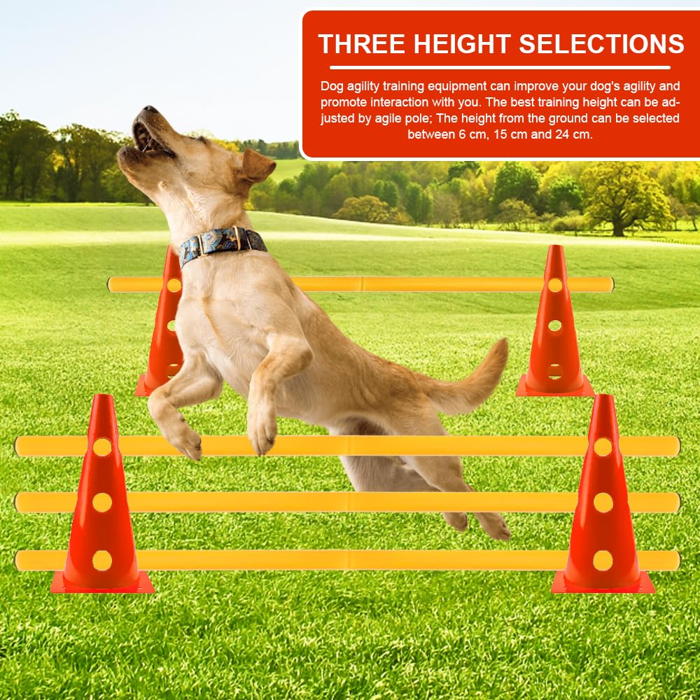 Agility pour Chien Kit, Sports Haies Set 8 Cônes + 4 Barres agilité, 23 cm de Hauteur, 80 cm de Longueur, pour Chiens, Sports, Football, Chevaux (Orange)