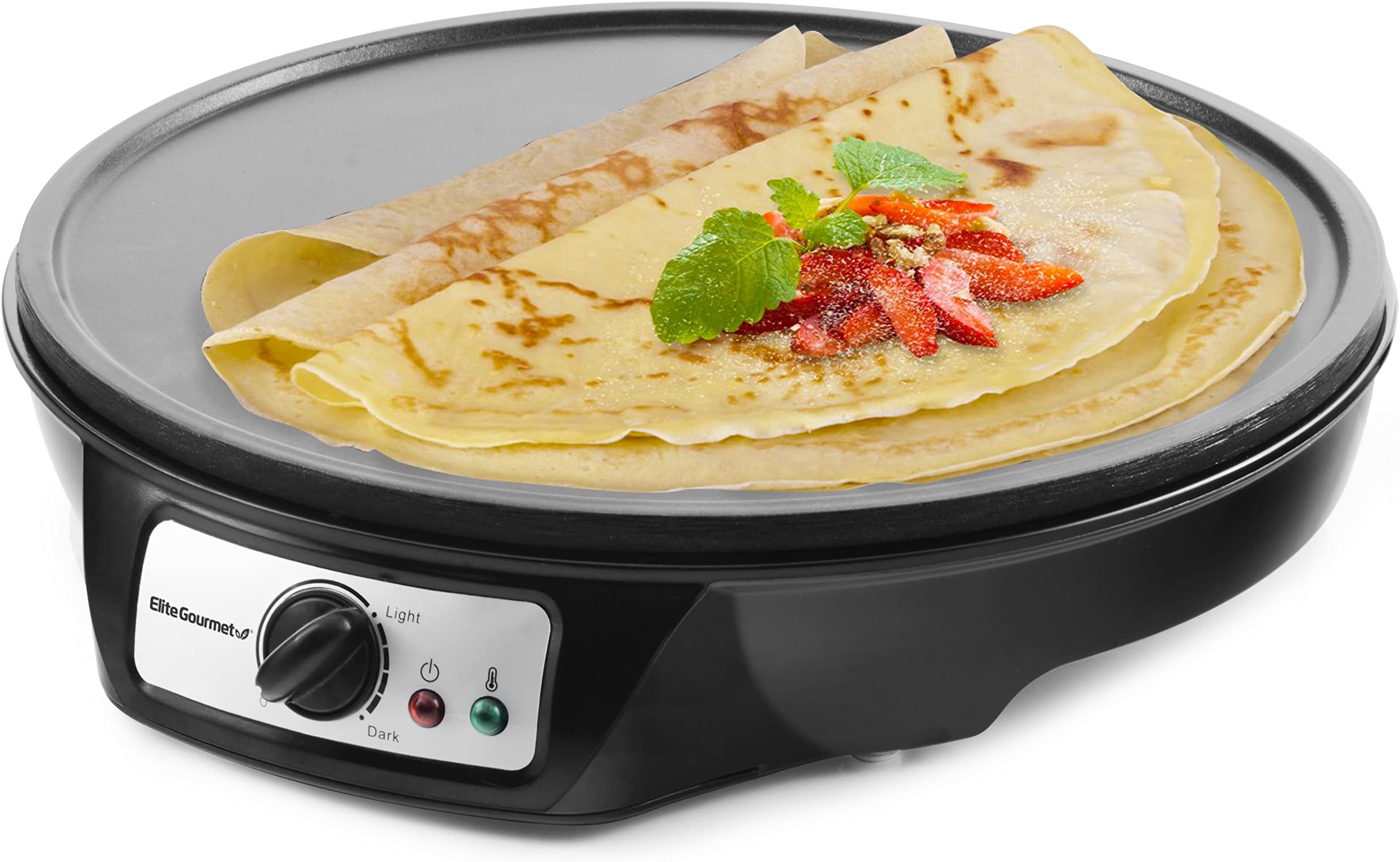 Elite Cuisine ECP-126 Maxi-Matic Electric Crepe Maker, Pancake, Hot Cakes and Non-stick Griddle with Spreader, Spatula and Recipes, 12", Black