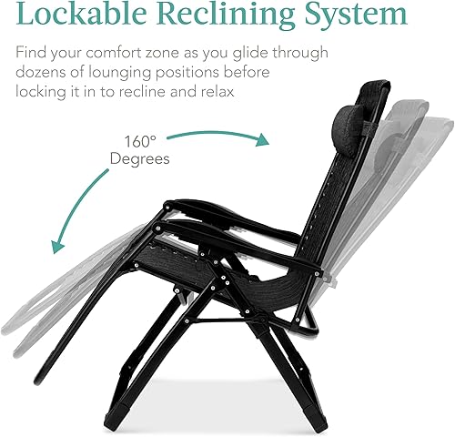 Miniatura 8 de Best Choice Products Silla de gravedad cero de gran tamaño, reclinable plegable para patio al aire libre, tumbona antigravedad XL con cojín
