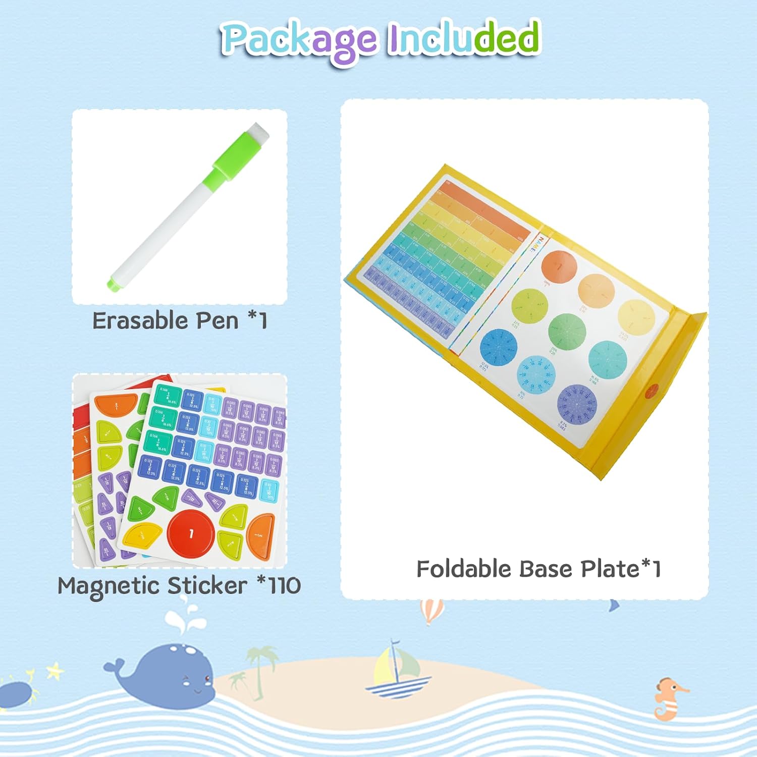 Montessori Magnetic Fraction Educational Puzzle for Children, Math Fraction Manipulatives Education, Magnetic Fraction Tiles and Fraction Circles, Score Disk Demonstrator for Elementary School Student