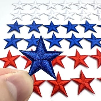 36 Pcs Star Iron on Patch,1.1 Inch Star Patches,Star Embroidered Patches for Clothes,Hats,Backpack,Bags(White+Blue+Red)
