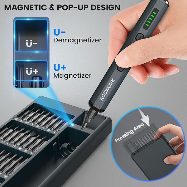Mini Electric Screwdriver, 68 in 1 Precision Screwdriver Set with 64 Magnetic Bits, 5 Torque Settings, 4 LED Lights, Rechargeable Repair Tool Kit for Electronics, Phone, Camera, Laptop, Watch - 5