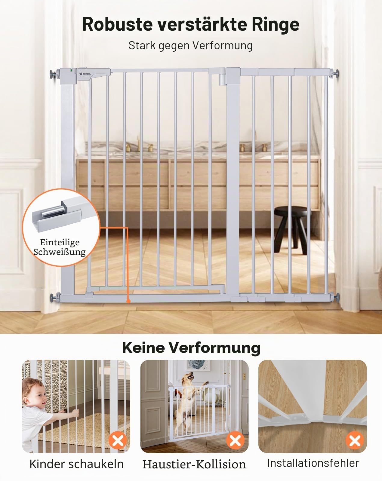 COMOMY Türschutzgitter Extra Hoch 75-103cm Treppenschutzgitter ohne Bohren 91,5cm Weiß