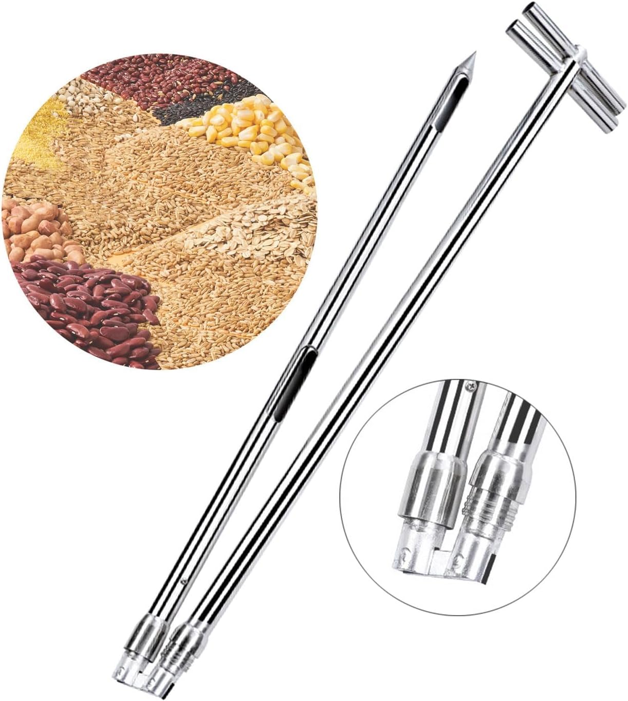 Stainless Steel Grain Powder Sampler Probe with Rotary Handle, 4/5 Slots, 38mm x 2.0m (1.5" x 78.7"), Durable Sampling Tube for Granules and Solid Grains