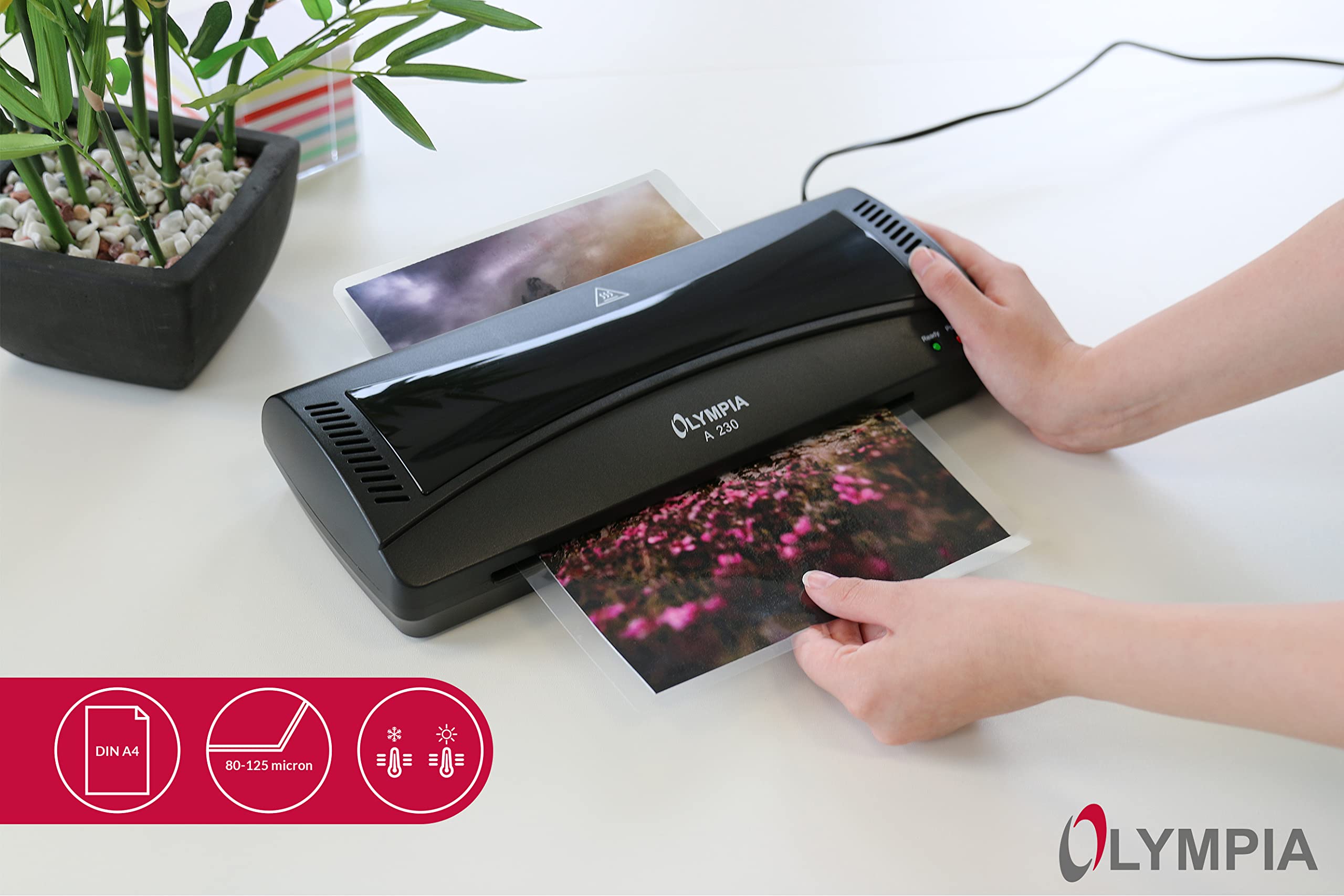 Olympia 4 in 1 Premium VORTEILS Laminiergerät Set A 230 Laminierset für A 4, schwarz mit 100St. zusätzlichen Laminierfolien