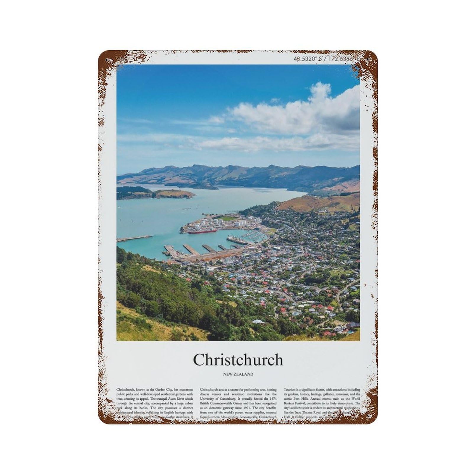 xiaoxiaoshen Christchurch New Zealand City Scenery Wall Decor Art Metal Tin Poster Modern Home Decor Art Home Bar Shop Decorations Vintage Sign 40x30cm