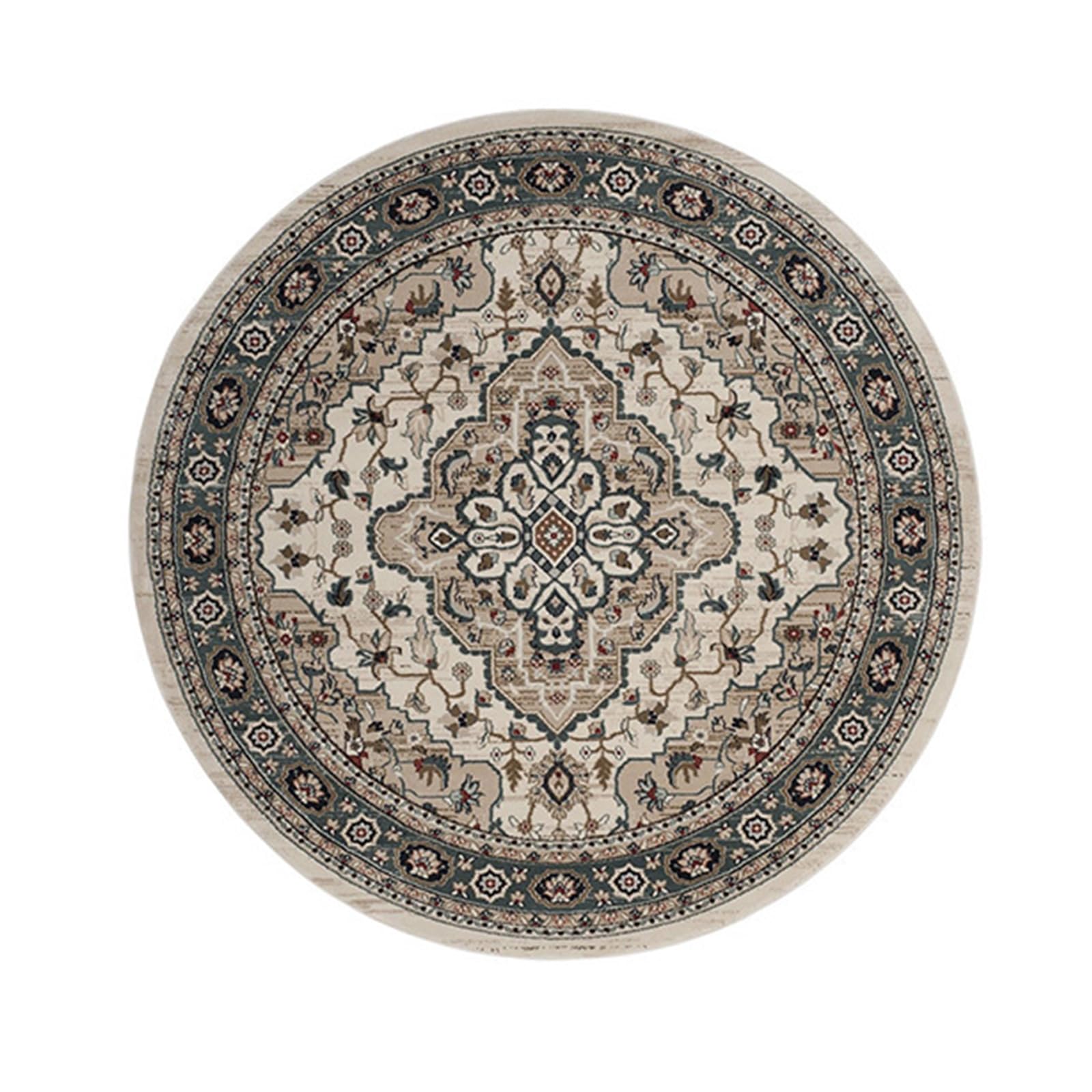 Teppich Rund, ø 200 cm, Kurzflor Teppiche Modern Designer Flur Schlafzimmer Küche Wohnzimmer, Dunkelgrün Rot Khaki Beige Floral Vintage Traditionelle Muster,Beige,