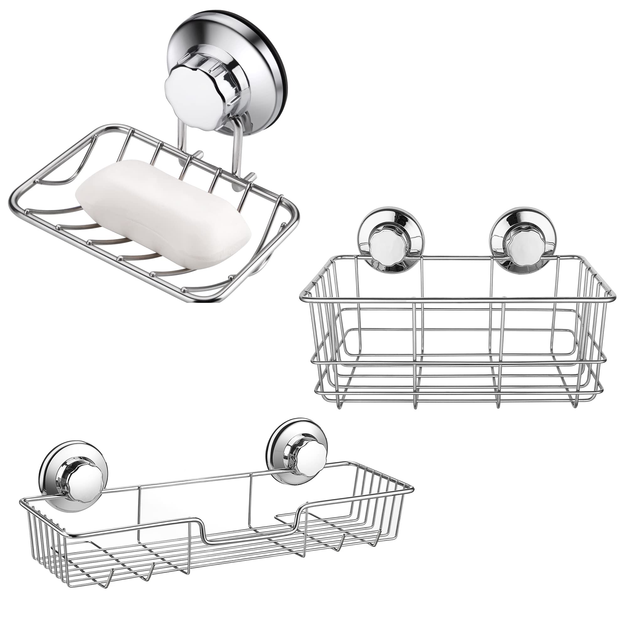 iPEGTOP Suction Cup Rustproof Soap Dish and Shower Caddy Bundle