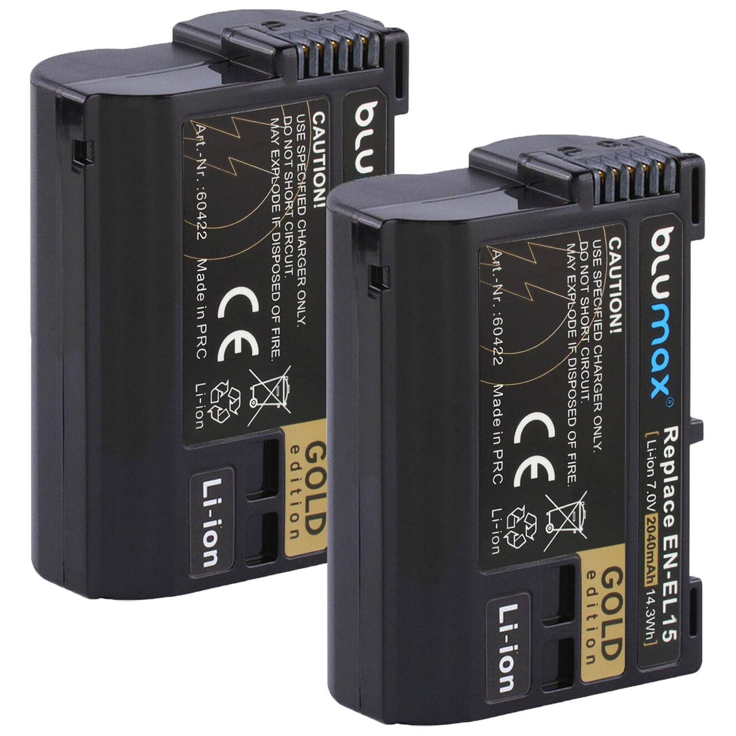 2 batterie Blumax Gold Edition compatibile con Nikon EN-EL15 EN-EL15a EN-EL15b EN-EL15c 2040mAh | Nikon D780 D850 Z6 Z7 | 7.0V 14.3Wh