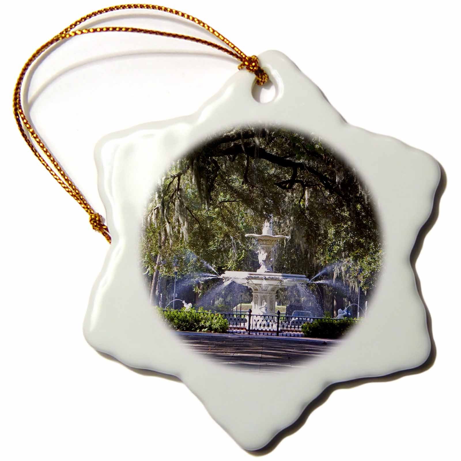 3dRose orn_89316_1 Water Fountain Forsyth Park Savannah Georgia David R. Frazier Snowflake Decorative Hanging Ornament, Porcelain, 3-Inch