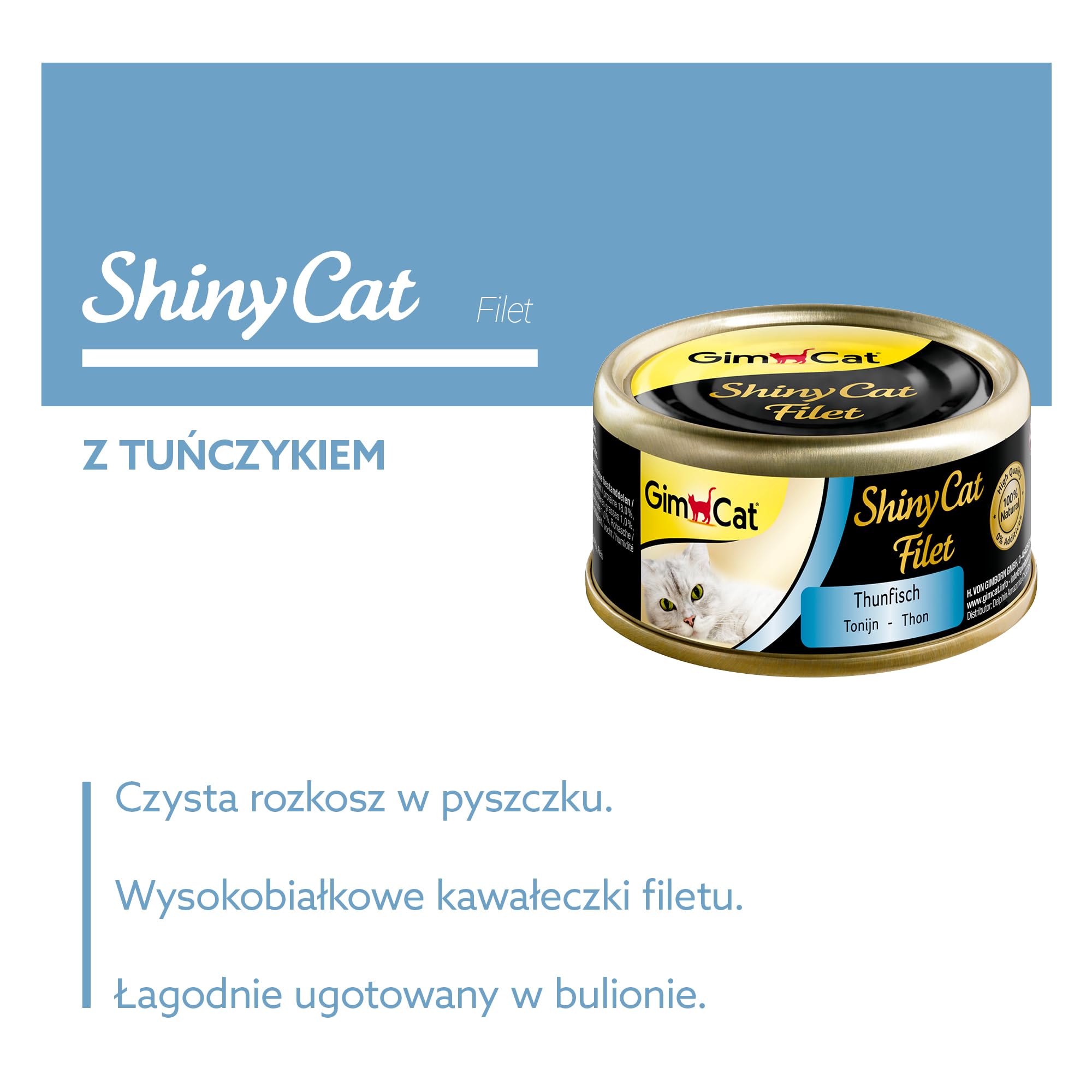 GimCat ShinyCat Filet z tuńczyka - Karma dla kotów dorosłych, z delikatnym filetem, bez dodatku cukru - 48 puszek (48 × 70 g)