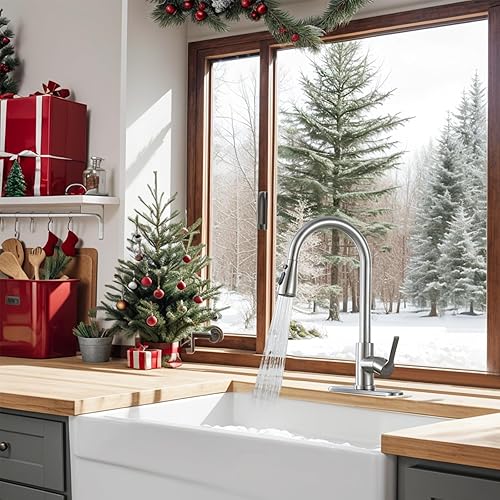 Miniatura 4 de Grifos de cocina extraíbles de un solo mango de arco alto, grifos de fregadero de cocina de acero inoxidable de un solo nivel con rociador