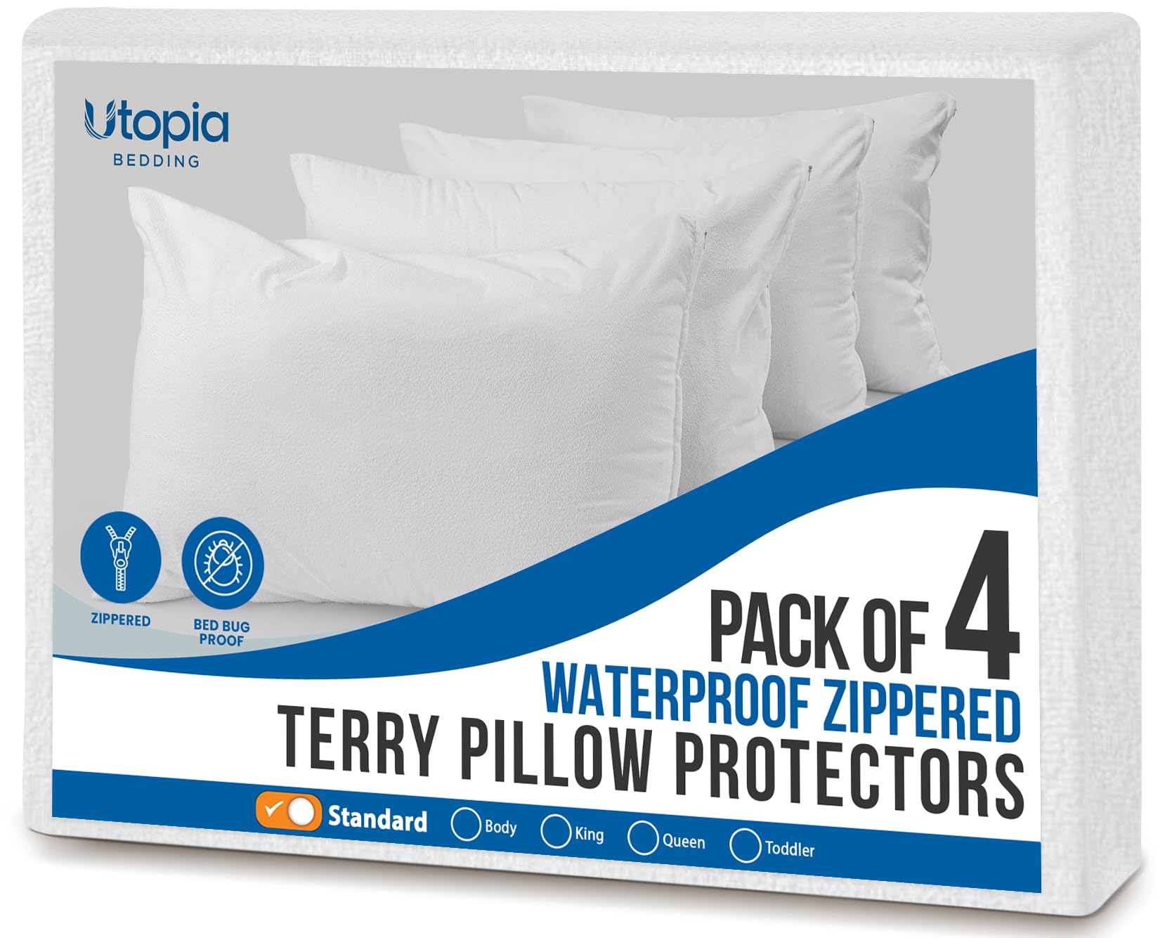 Utopia Bedding Waterproof Pillow Protectors Zippered (4 Pack), Standard White, Terry Pillow Encasement, Bed Bug and Dust Mite Proof Pillow Covers-image-30
