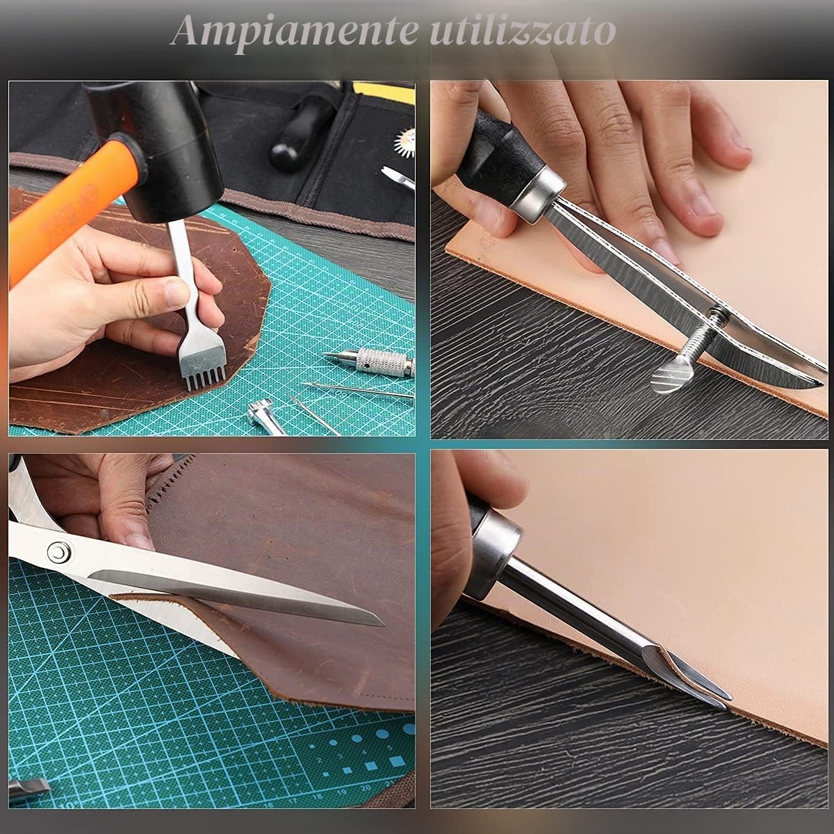 Set fai da te in pelle, 87 pezzi, strumenti per il fai da te, in pelle, set di rivetti in pelle, timbri per cuoio, aghi da cucito e altri strumenti per artigianato in pelle, cucito a mano