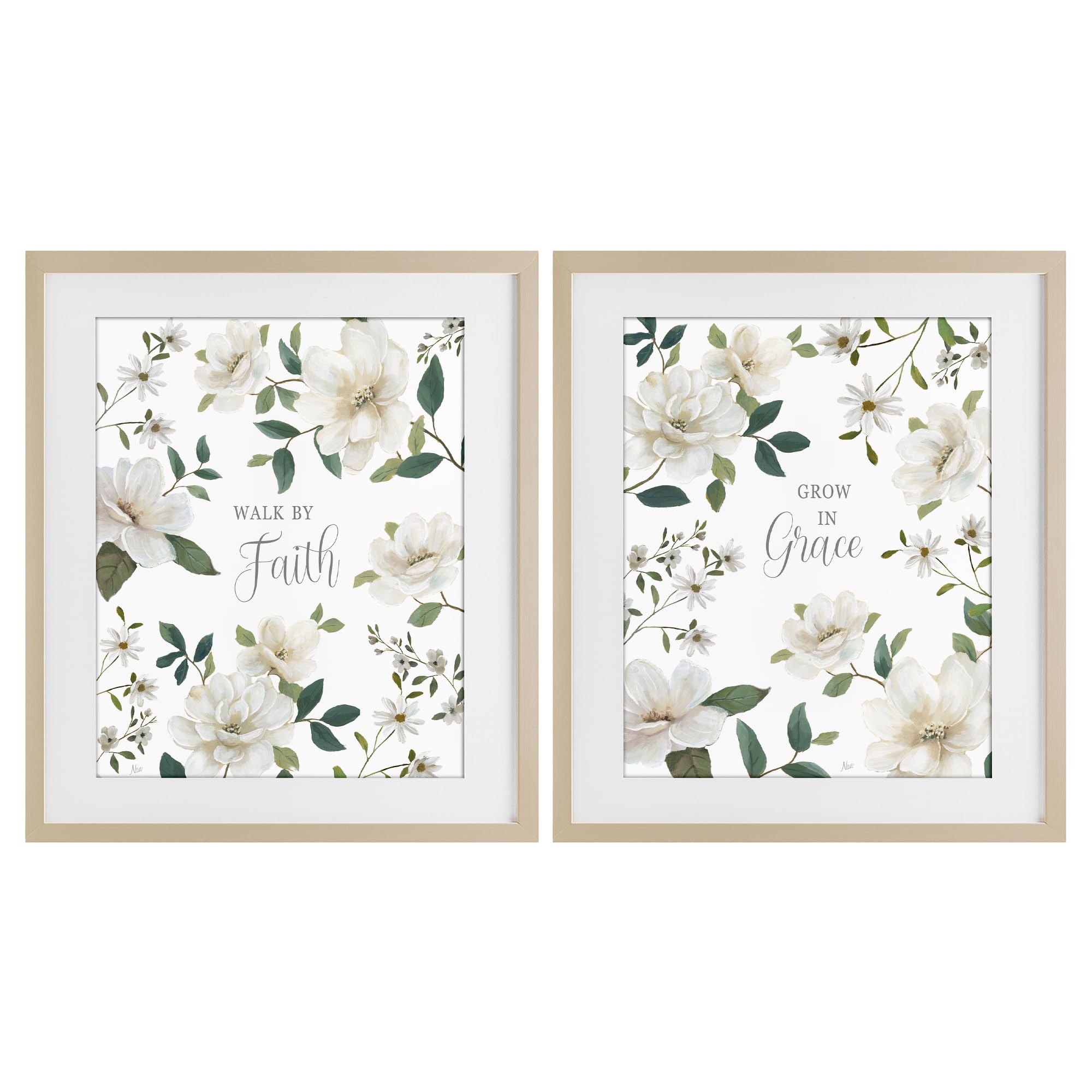 'Spiritual Faith Sayings with Florals'| 2pc Framed Print Under Glass Set