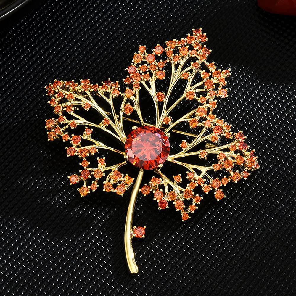 Broche con Forma de Hoja de Arce para Mujer, joyería Hueca de circonita Naranja y roja, Regalo para Solapa, Ideal para otoño.
