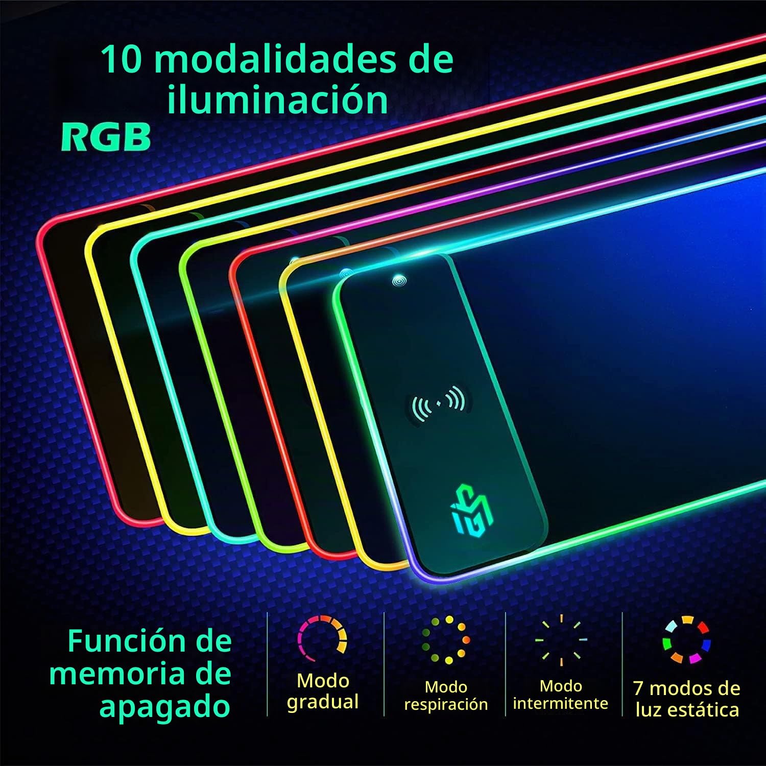 GIM 10W Wireless Charger Extended RGB Mouse Pad, Antideslizante Base de Goma 10 Modos de iluminación 4mm Ultra Grueso para Samsung Galaxy S10/S9/S8 Plus Note 9/8 iPhone 8/X/XR/XS/11/11 Pro