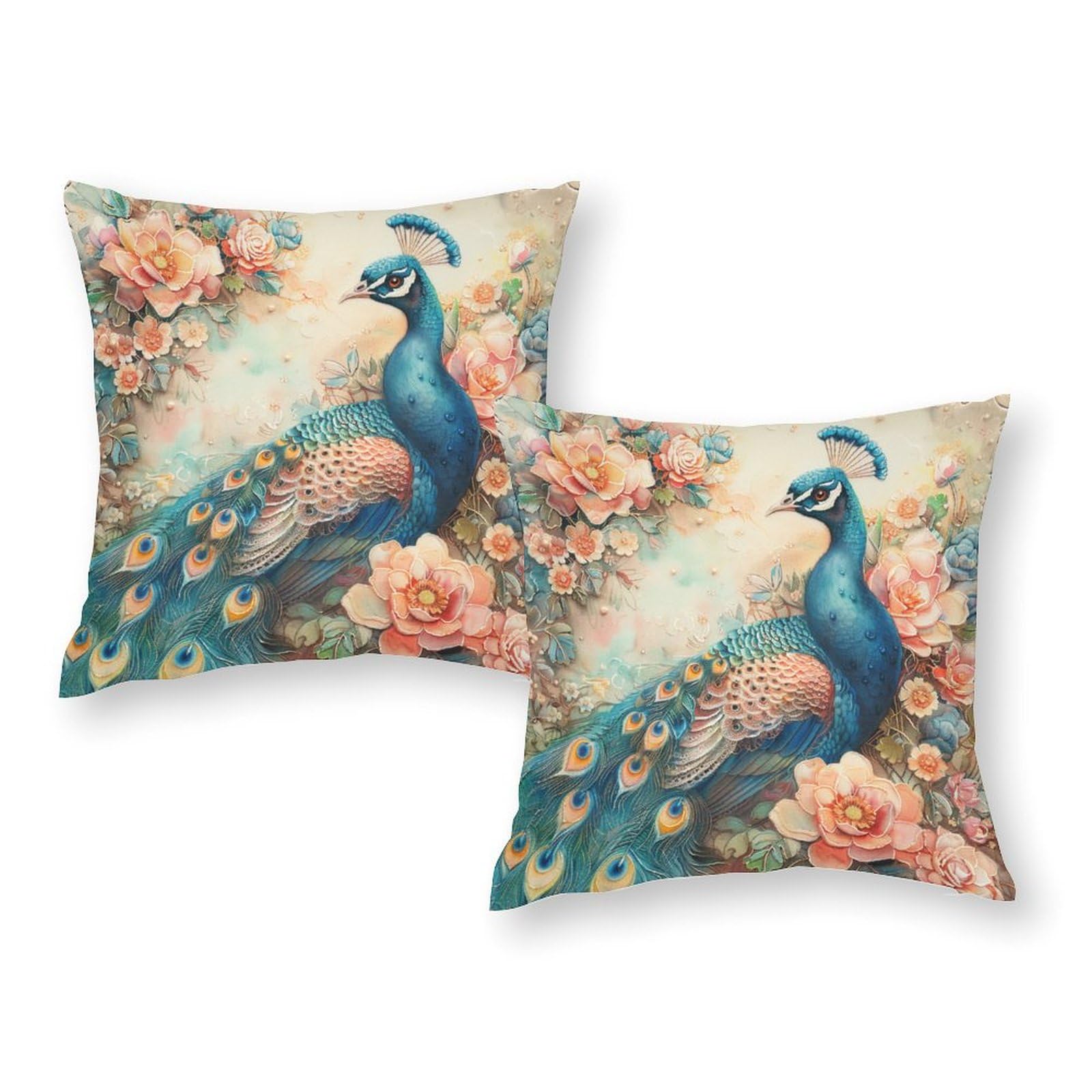 HDESDIS 2 Packs Retro Rustic Peacock Throw Pillow Covers for Living Room, Abstract Animal Bird Floral Pillow Covers Cushion Case for Couch Sofa Bed,