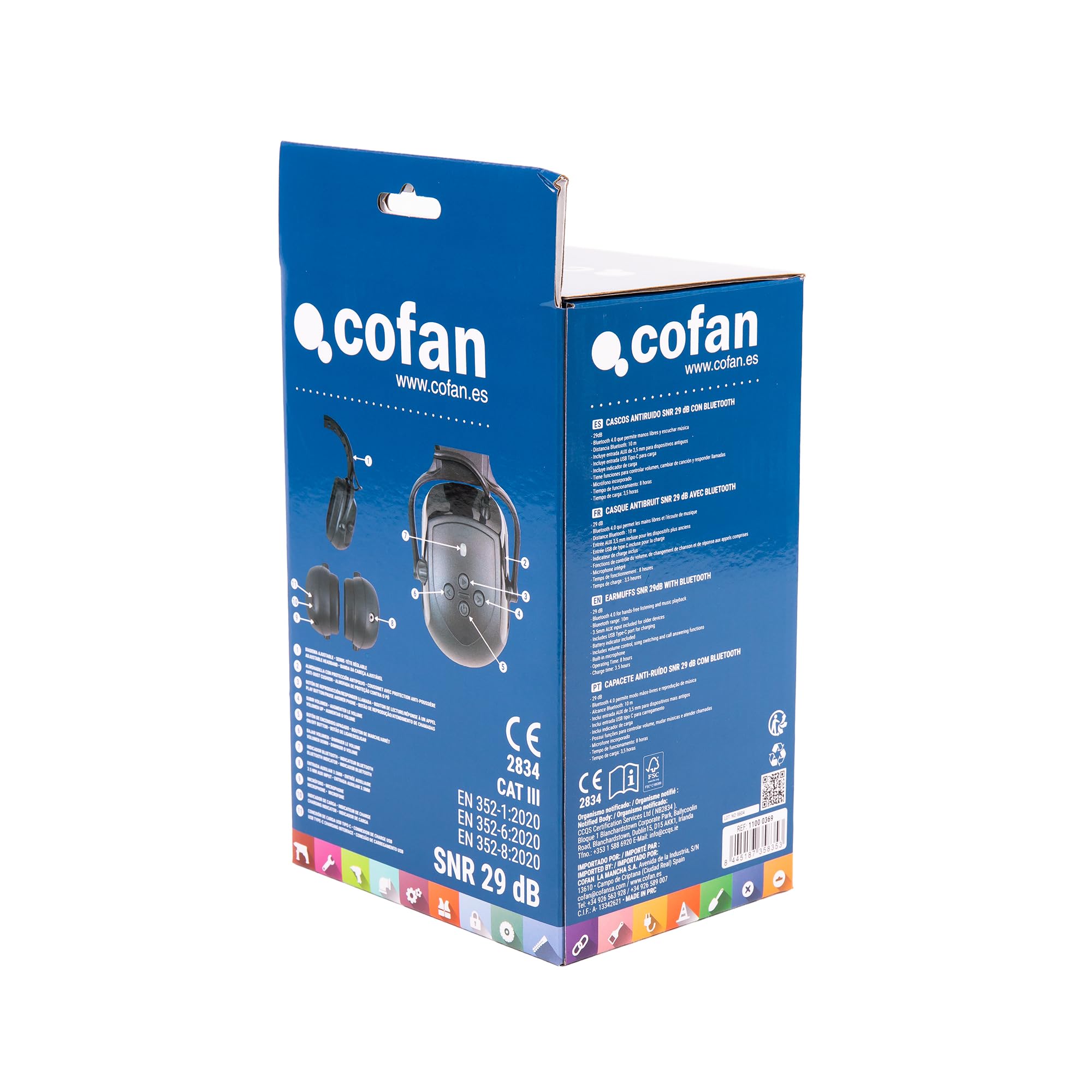 Cofan Cascos Antirruido con Bluetooth | Nivel de Reducción de Ruido (SNR): 29 dB | Protección Auditiva con Micrófono y Control de Volumen