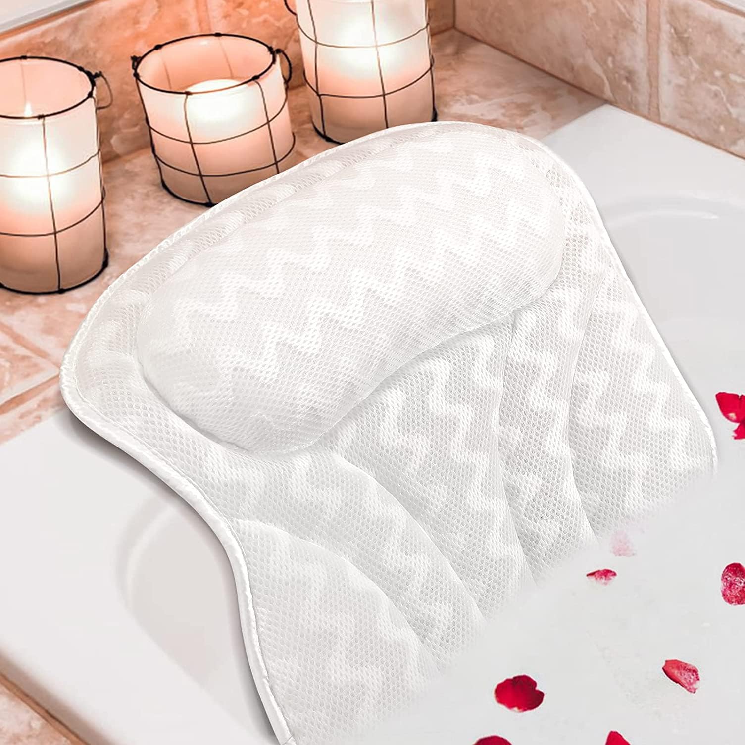 THMINS Bath Pillow, Bathtub Pillow for Neck, Head and Shoulders, 3D Air Mesh Bath Tub Pillow with 6 Strong Grip Suction Women & Men, Dry Quickly Spa Pillow, Comfortable Bath Accessories……