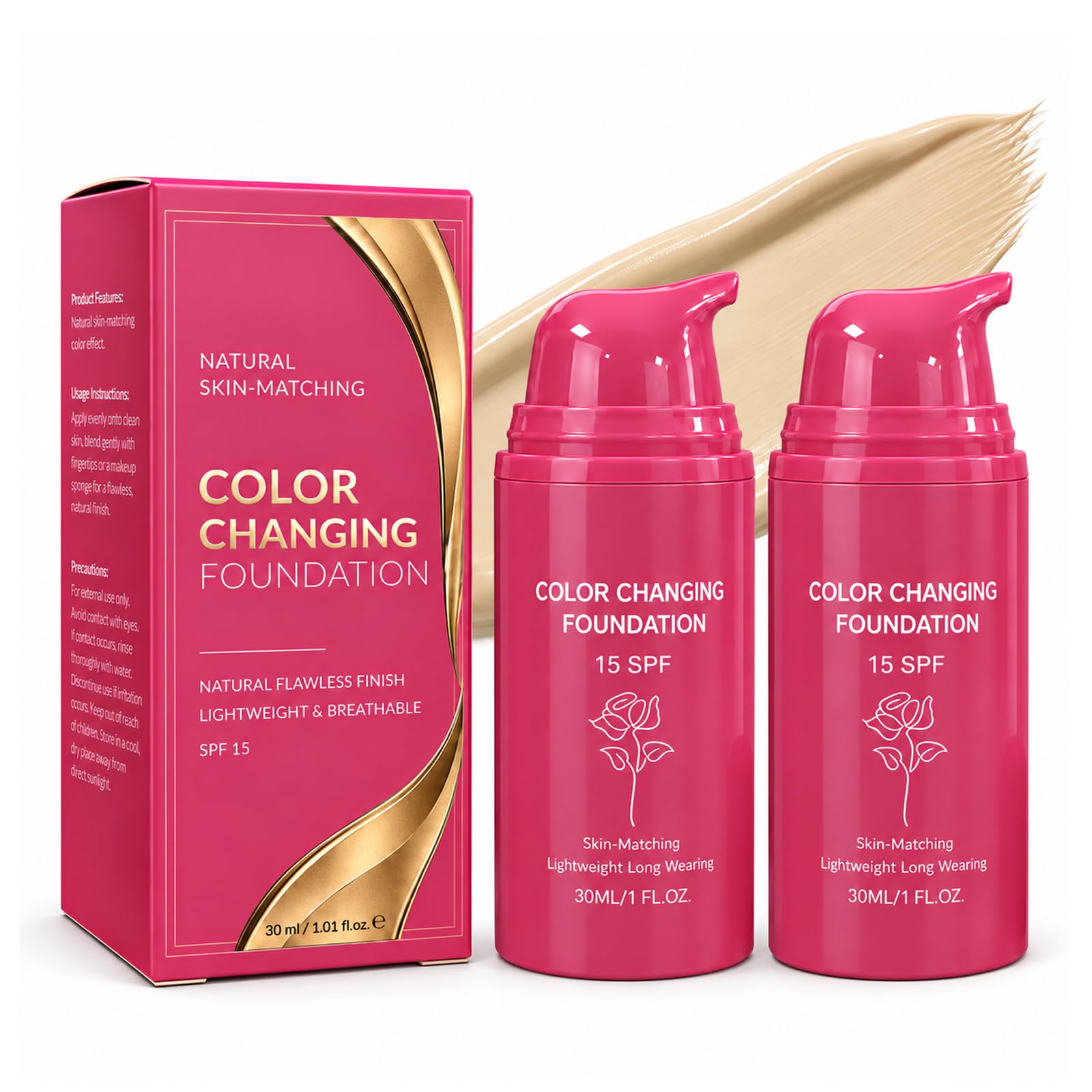 Korean Color Changing Foundation, for Mature Skin Self Adjusting Natural