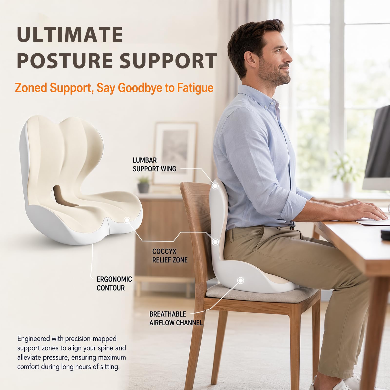 Orthopädisches Sitzkissen mit Rückenlehne, L Förmiges Sitzkissen Bürostuhl & Auto, Ergonomisch Steißbeinkissen Memory Foam, Atmungsaktivem Steißbein-Ausschnitt, für Bürostuhl, Autositz