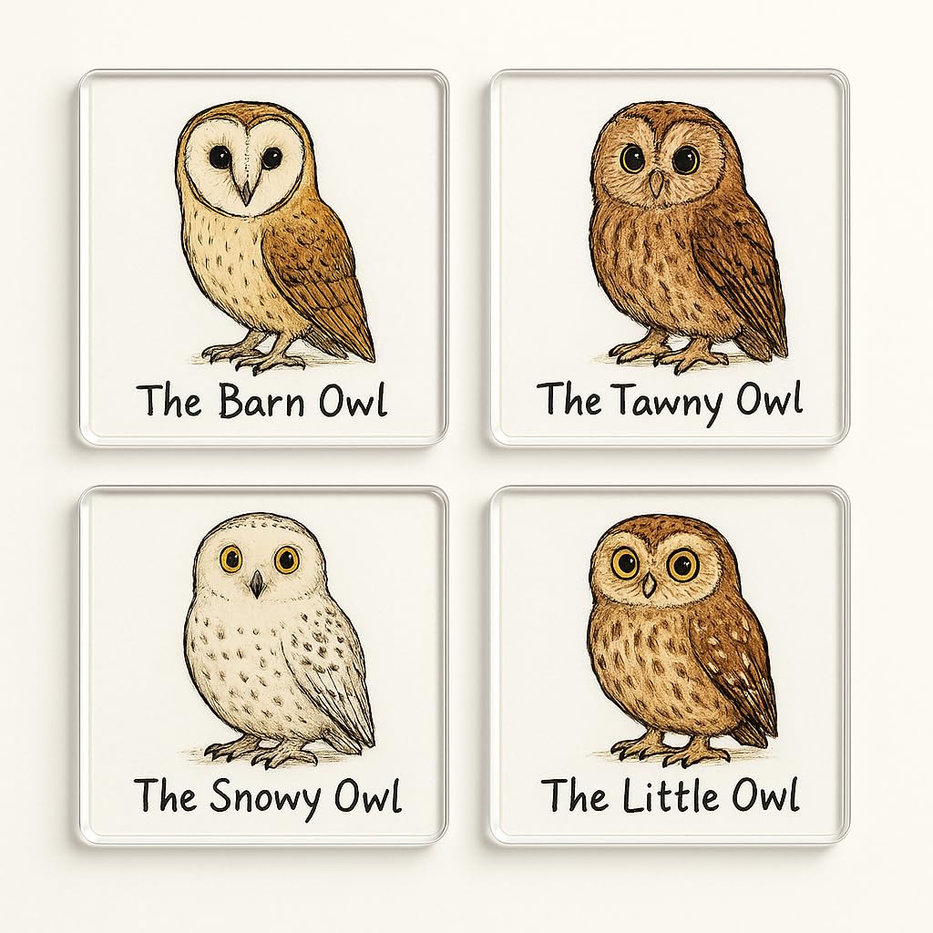 The Plum Penguin Owls Quirky Tales Acrylic Coaster Set Of 4 With Whimsical Pun Owl Design - Quirky Nature-Inspired Drinkware For Home Decor And Bird Lovers