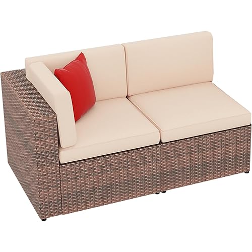 Aoxun 2-Piece Outdoor Patio Set Wicker Rattan Sectional Sofa with Coffee Table Patio, Garden- Ideal for People with Small physiques-2 Piece, Beige