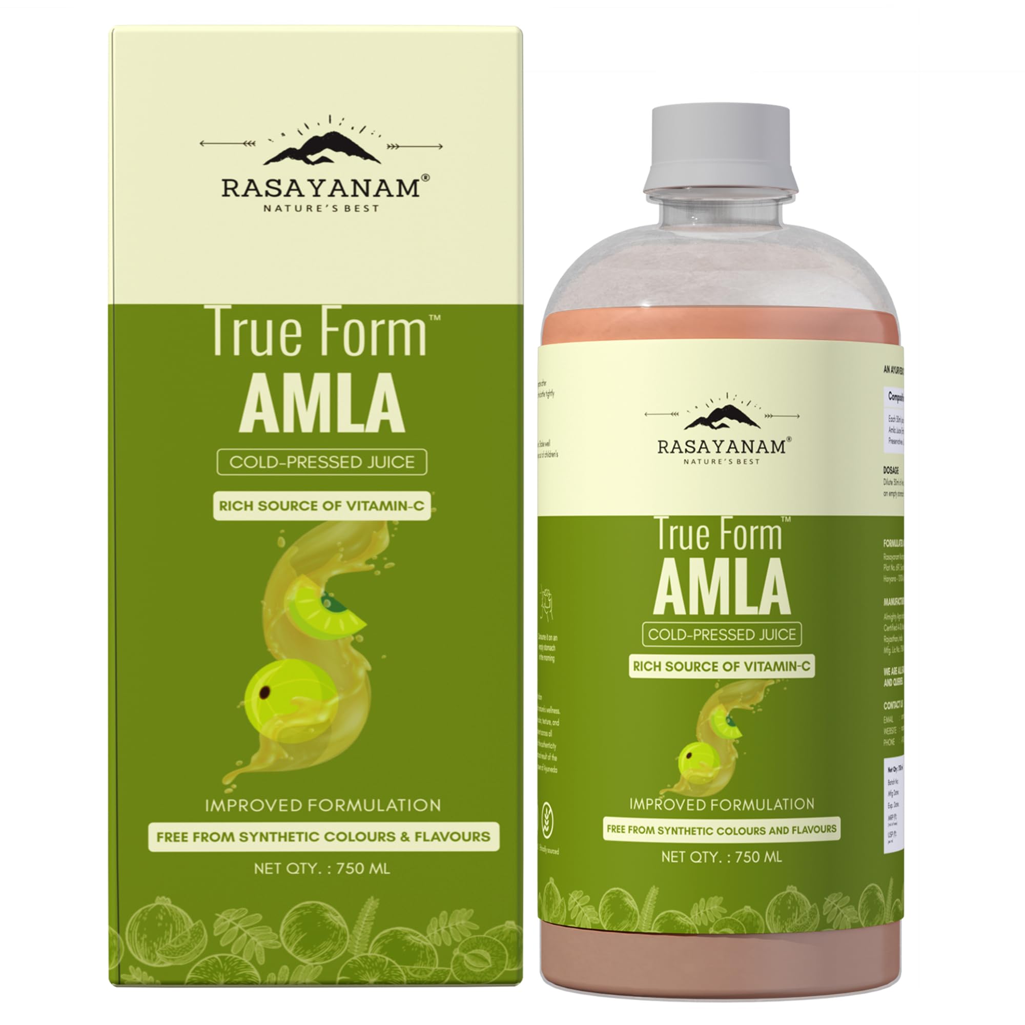 Rasayanam Pure Amla Juice - 750 ML | Healthy Hair & Skin | Immunity Booster | Vitamin C | Natural & 100% Pure | Made with Cold Pressed Francis Amla