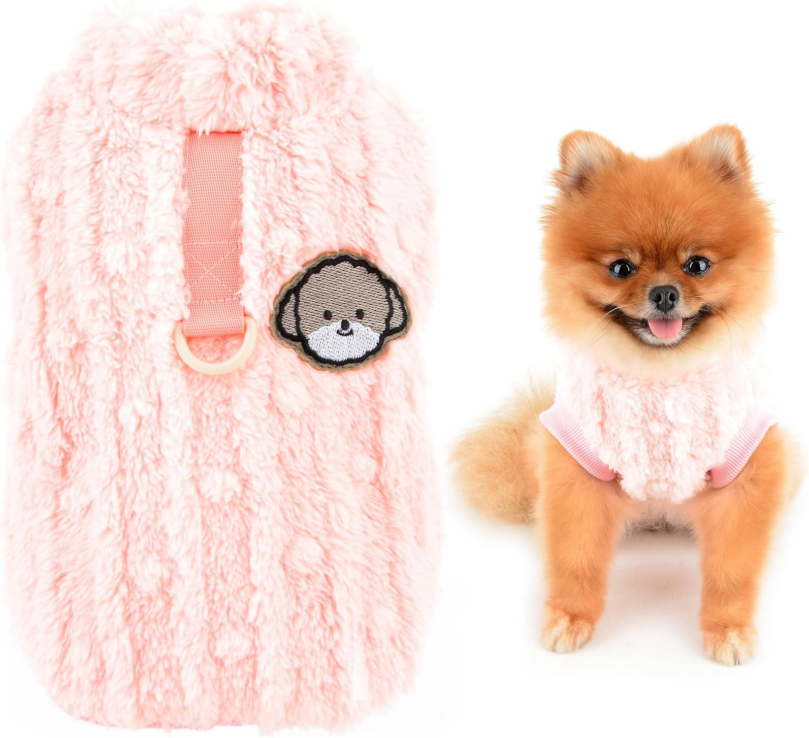 SMALLLEE_LUCKY_STORECute Sherpa Fleece Jumper for Small Dog Pet Warm Coat Soft Puppy Pullover with D-Ring Stretchy Sweatshirt Winter Autumn Yorkie Chihuahua Clothes,Pink,M