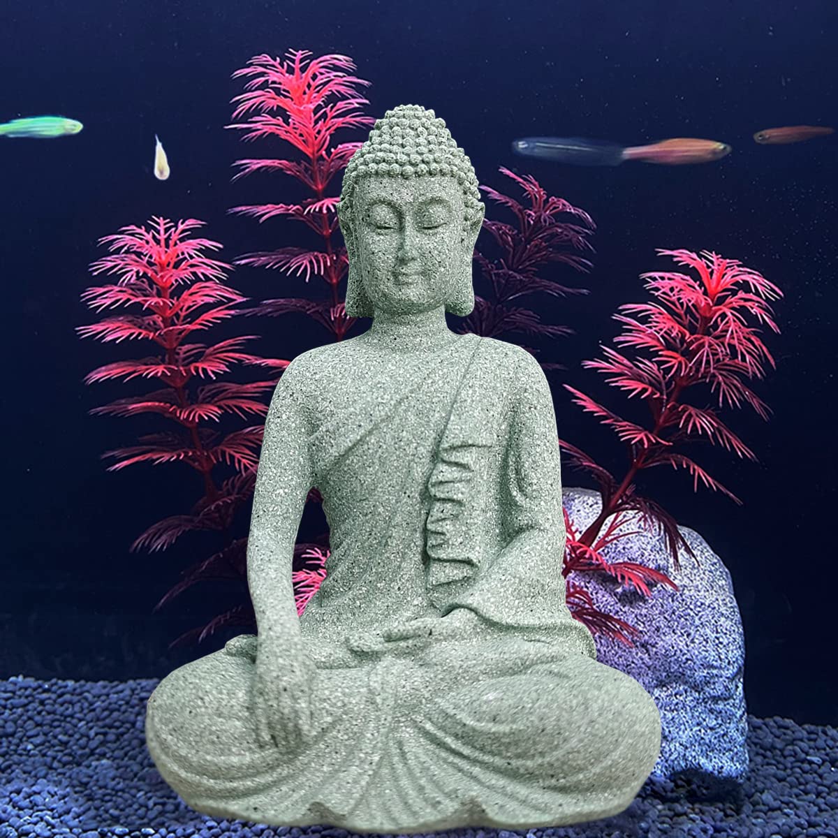 Statua Buddha Sorridente In Arenaria Per Interni Ed Esterni - Ornamento 8,8x7x8,3 Cm, Peso 270g, Adatto Per Acquario, Giardino E Casa