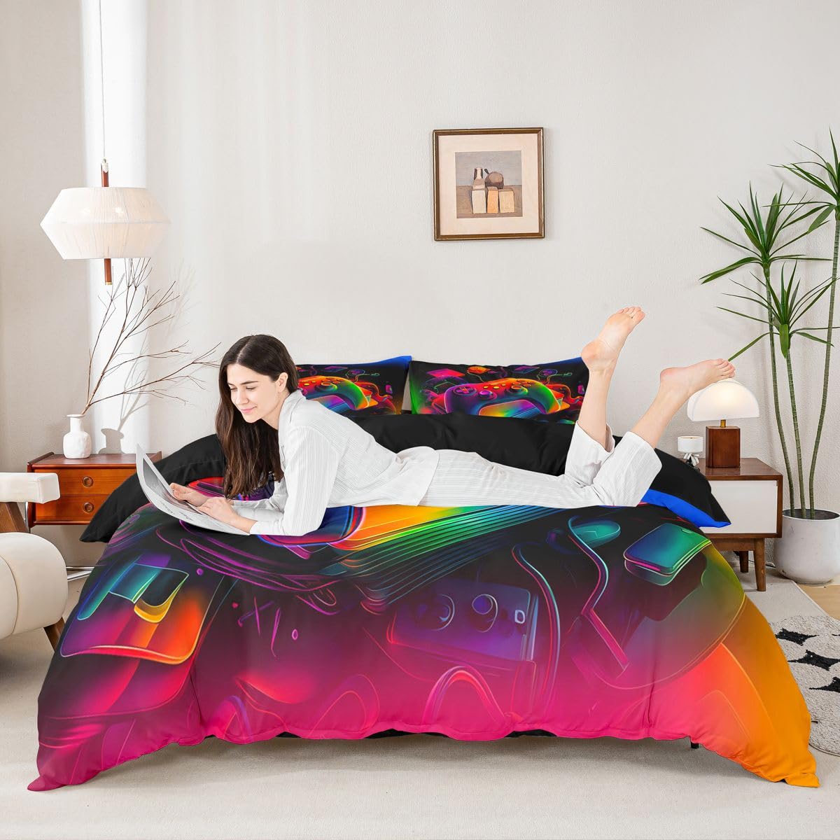 Homewish Gamer King Size Zestawy Poszwa Na Kołdrę Konsole Do Gier Pościel Nowoczesna Narzuta Na Kołdrę Do Gier Abstrakcja Vintage