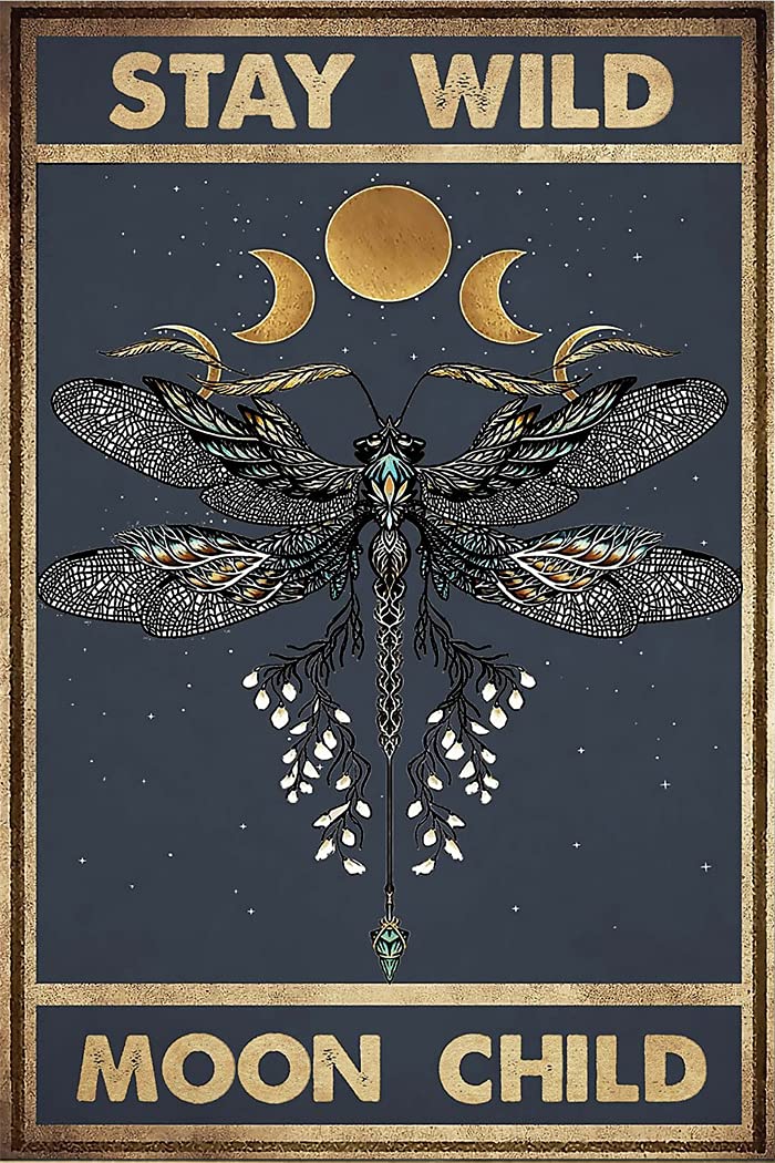 Kisoyo Yoga Poster Stay Wild Moon Child Yoga Prints Wall Art Vintage Wall Decoration Metal Tin Signs For Home Yoga Wall Art 8X12inch